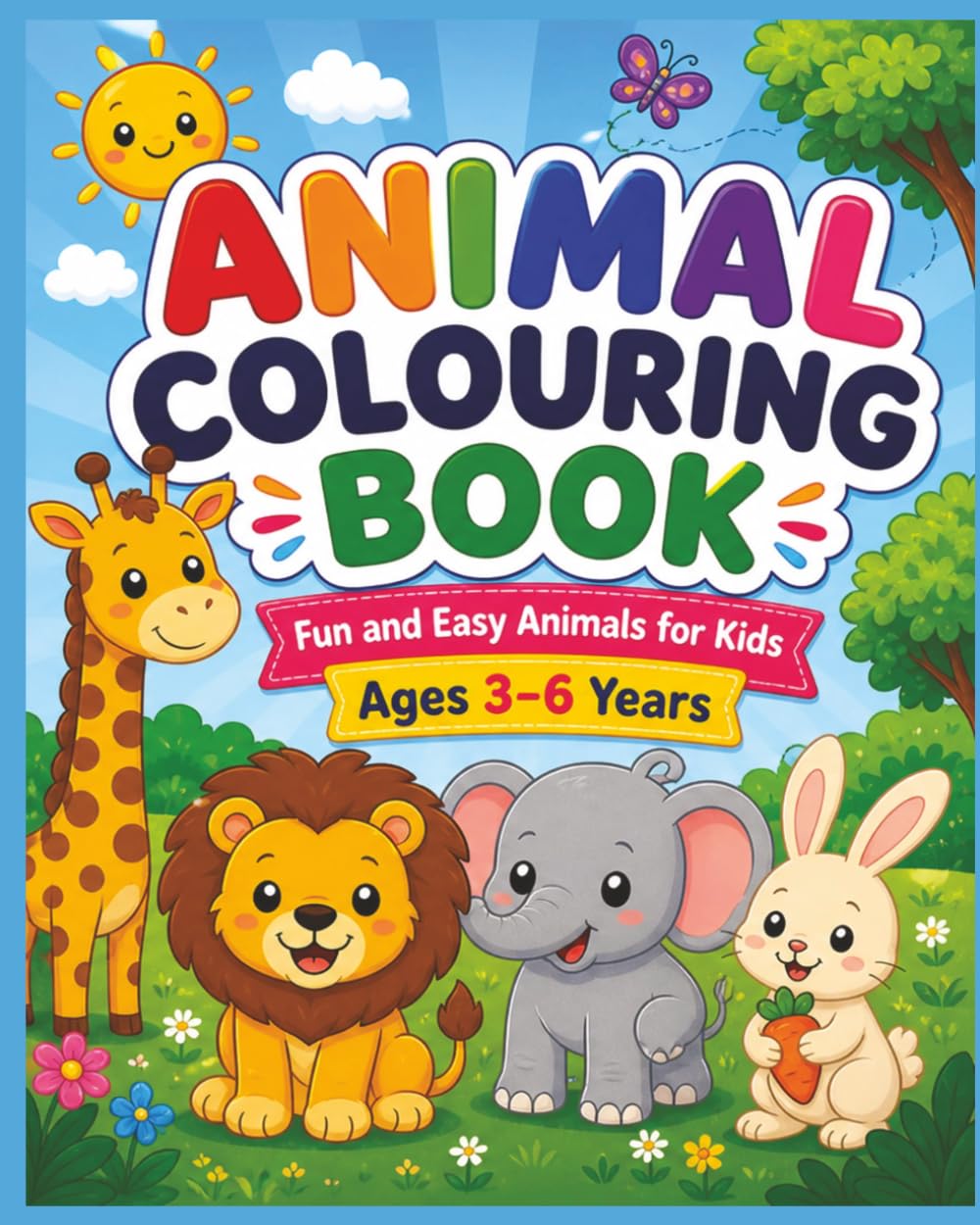 Fun Animal Colouring Book for Little Kids Ages 3-6: Cute and Easy Animals with Big Simple Designs for Toddlers and Preschoolers