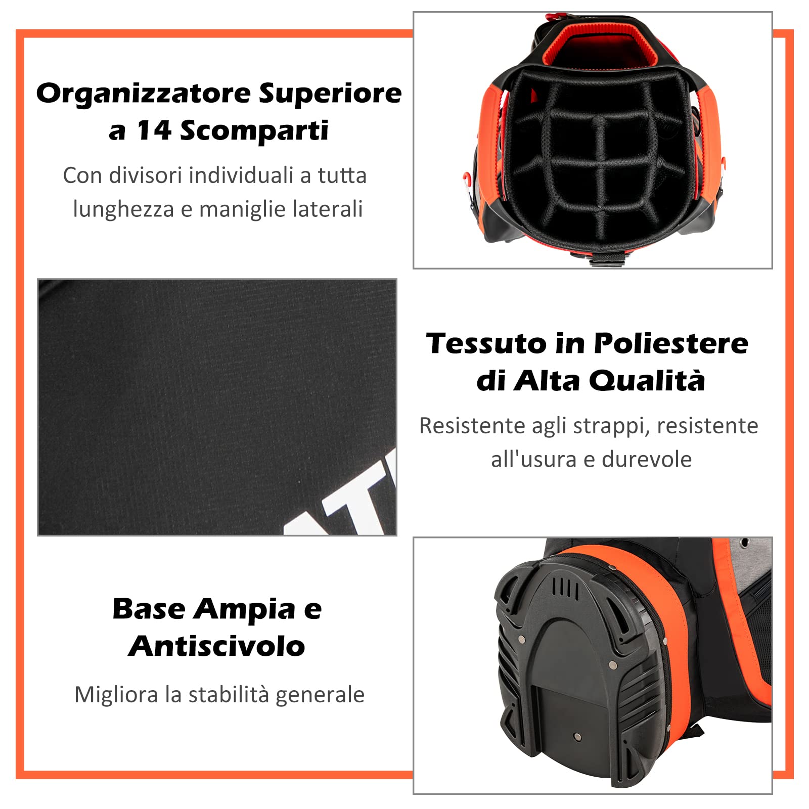 COSTWAY Borsa da Golf Portatile con 14 Divisori Superiori a Tutta Lunghezza, 7 Tasche con Cerniera, Cappuccio Antipioggia, Tracolla, Manico e Portaombrelli, Ideale per Uomini e Donne (Rosso e Grigio)
