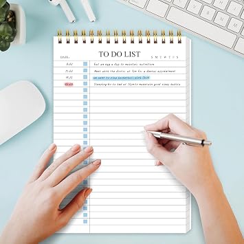 To Do List Notepad, Undated Daily Planner Notepad with To Do List Notebook Checklist Planner Spiral Waterproof Cover Notepad for Office Supplies, School Planner, Blue, 52 Sheets, 5.5*8.3 A5 Size