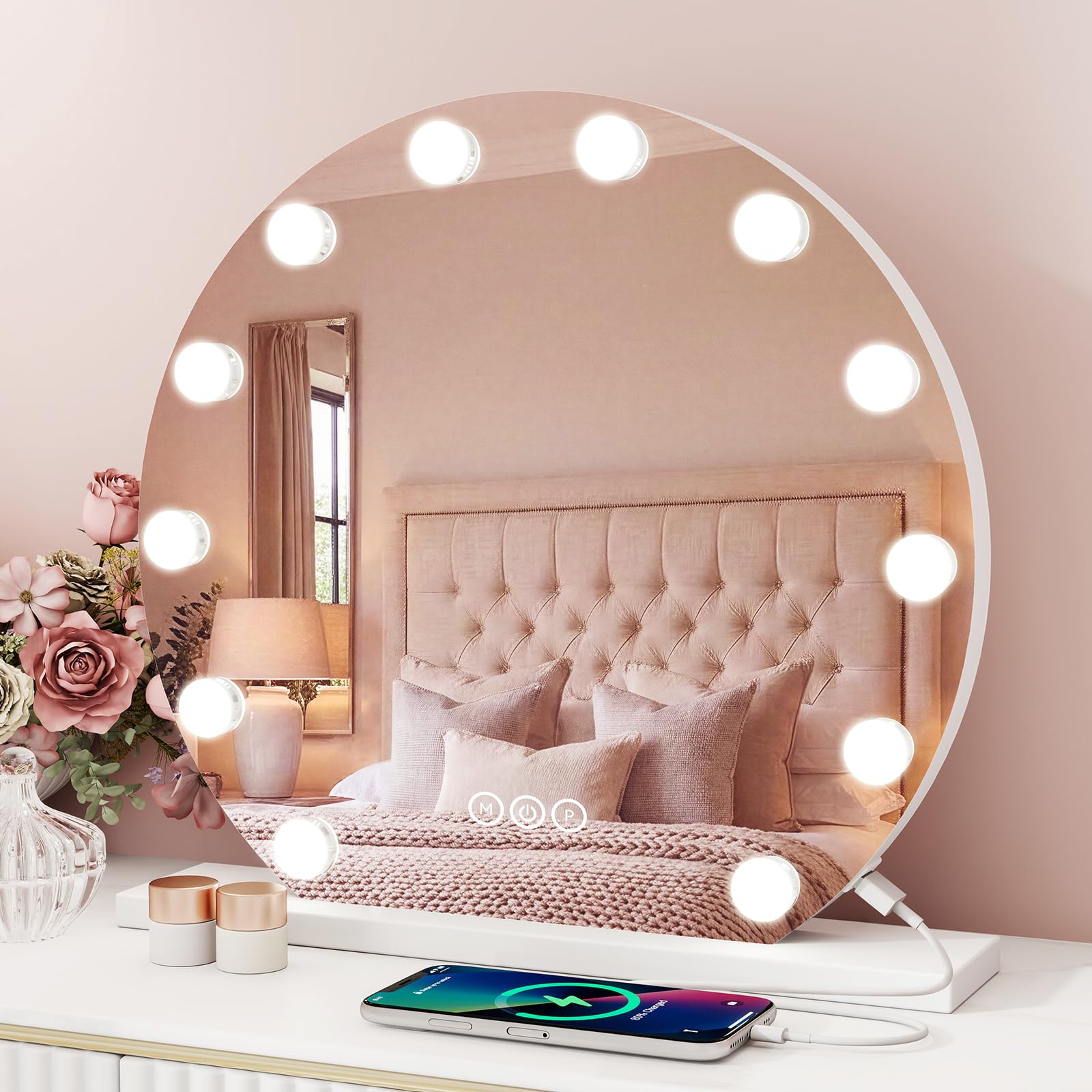 YOURLITE Hollywood Vanity Mirror with Lights, Round Lighted Makeup Mirror