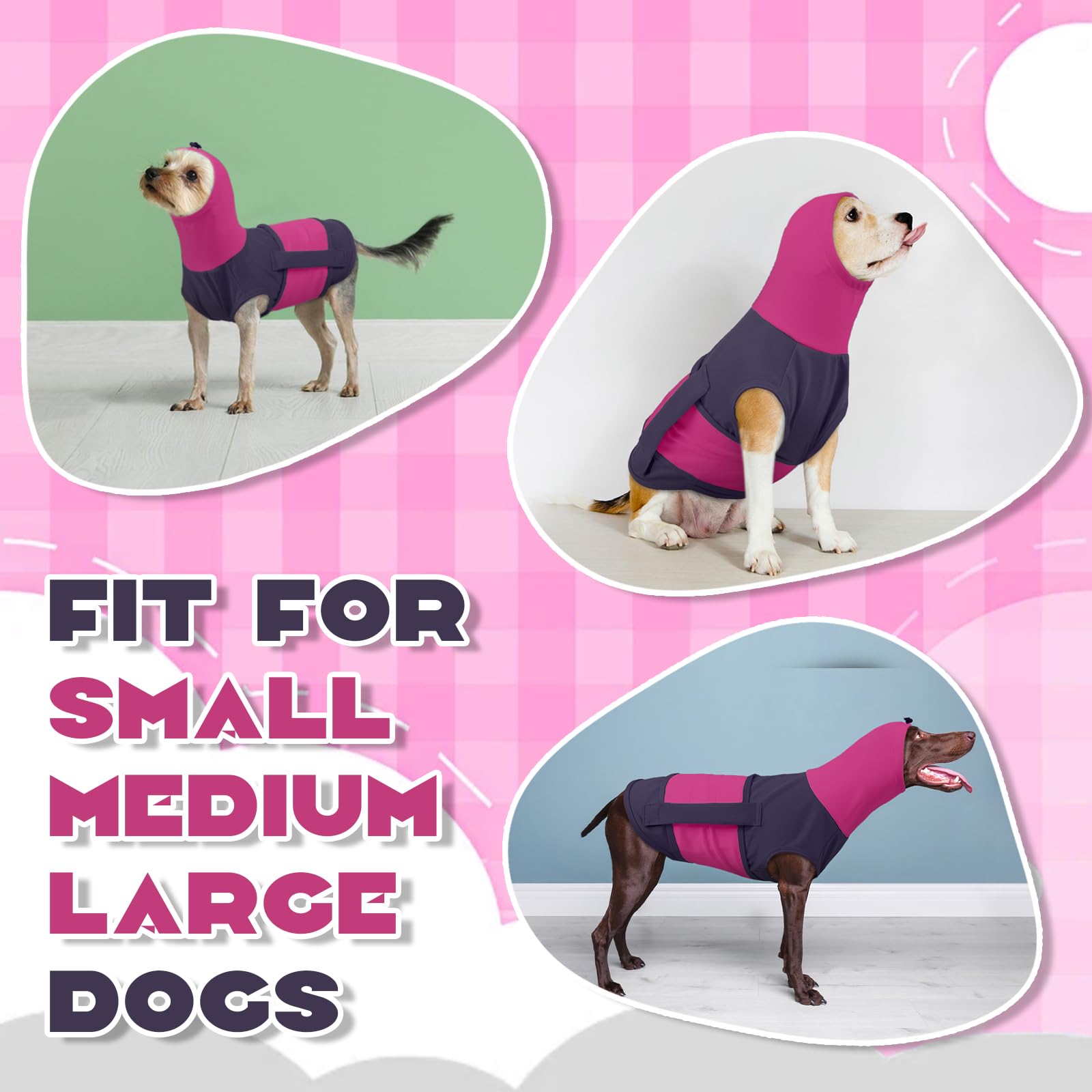 Cappotto Calmante per Cani con Cappuccio, Copri Orecchie 2 In 1 Giacca Ansiolitica Regolabile Paraorecchie Cani Maglia Protezioni Orecchie(Viola, L)