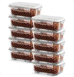 Kit 10 Potes Herméticos de Vidro 640ml, Refratário para Forno, Formato Retangular, Livre de BPA, Ideal para Marmitas