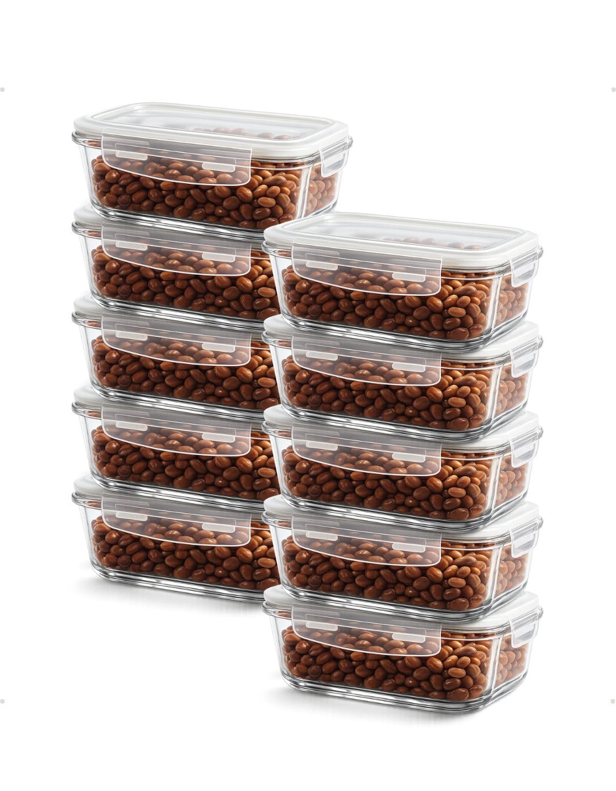 Kit 10 Potes Herméticos de Vidro 640ml, Refratário para Forno, Formato Retangular, Livre