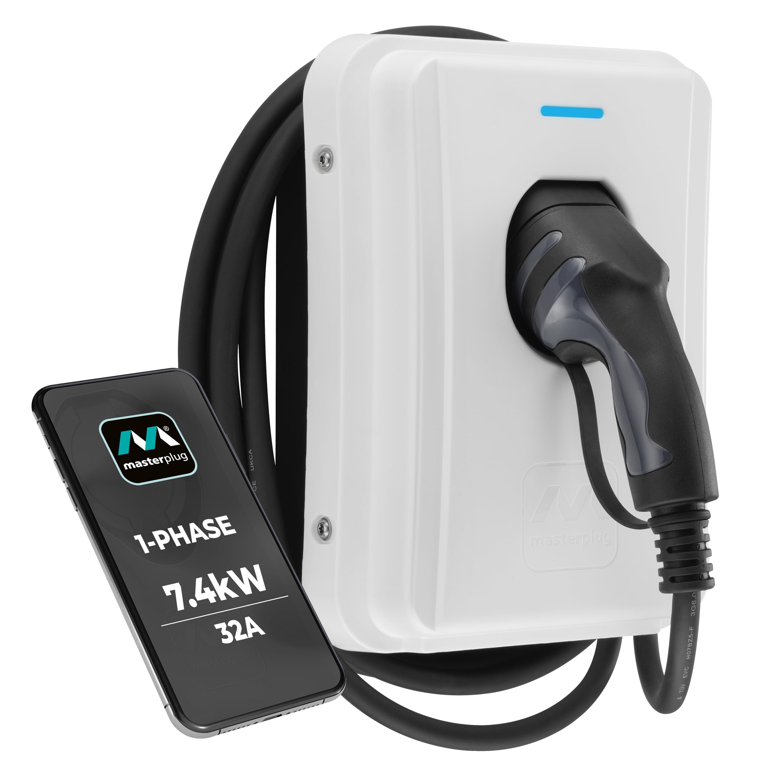 Masterplug Smart EV Home Wall Charger for Type 2 Electric and Plug-In Hybrid Vehicles, Socket Only, Mode 3, Auto-Lock, Solar Charging, Single Phase, Wi-Fi, Black, IP55, 7.4kW, 32A, EVCM3SS7B-MP — view 9