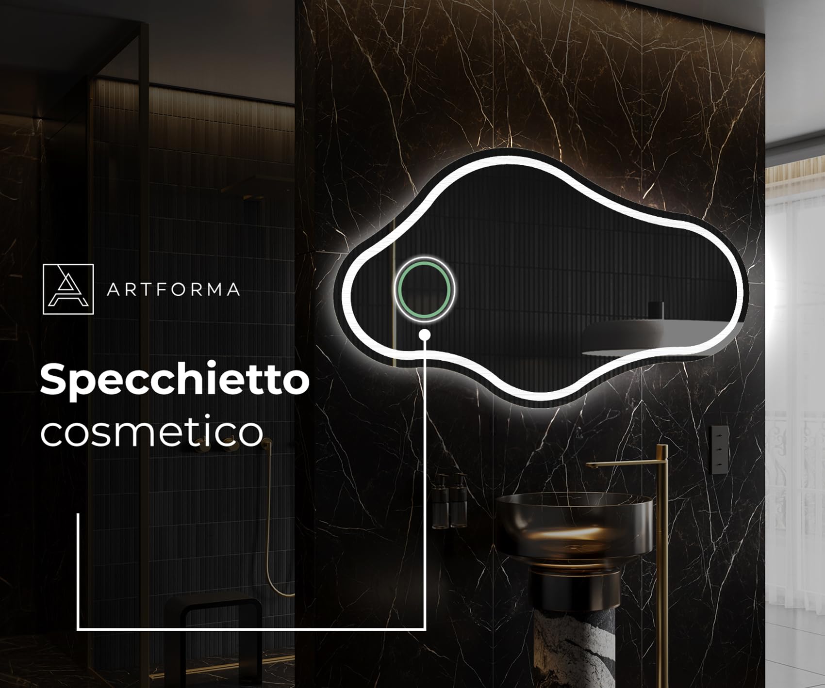 A ARTFORMA decorativi Specchio LED da parete forme particolari 94x54 cm | su Misura | moderno specchi con illuminazione, retroilluminato | CHM223