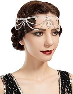 SWEETV Roaring 20s Crystal Rhinestone Head Chain Jewelry Silver Headpiece Hair Accessories for Women