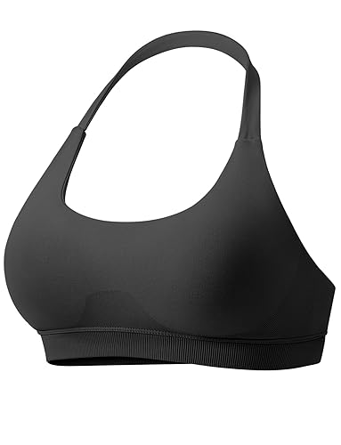 VOYJOY Women Workout Impact Bras Medium Low Support Halter Sports Bras Seamless Open Back Gym Padded Yoga Crop Top - Black - X-Large