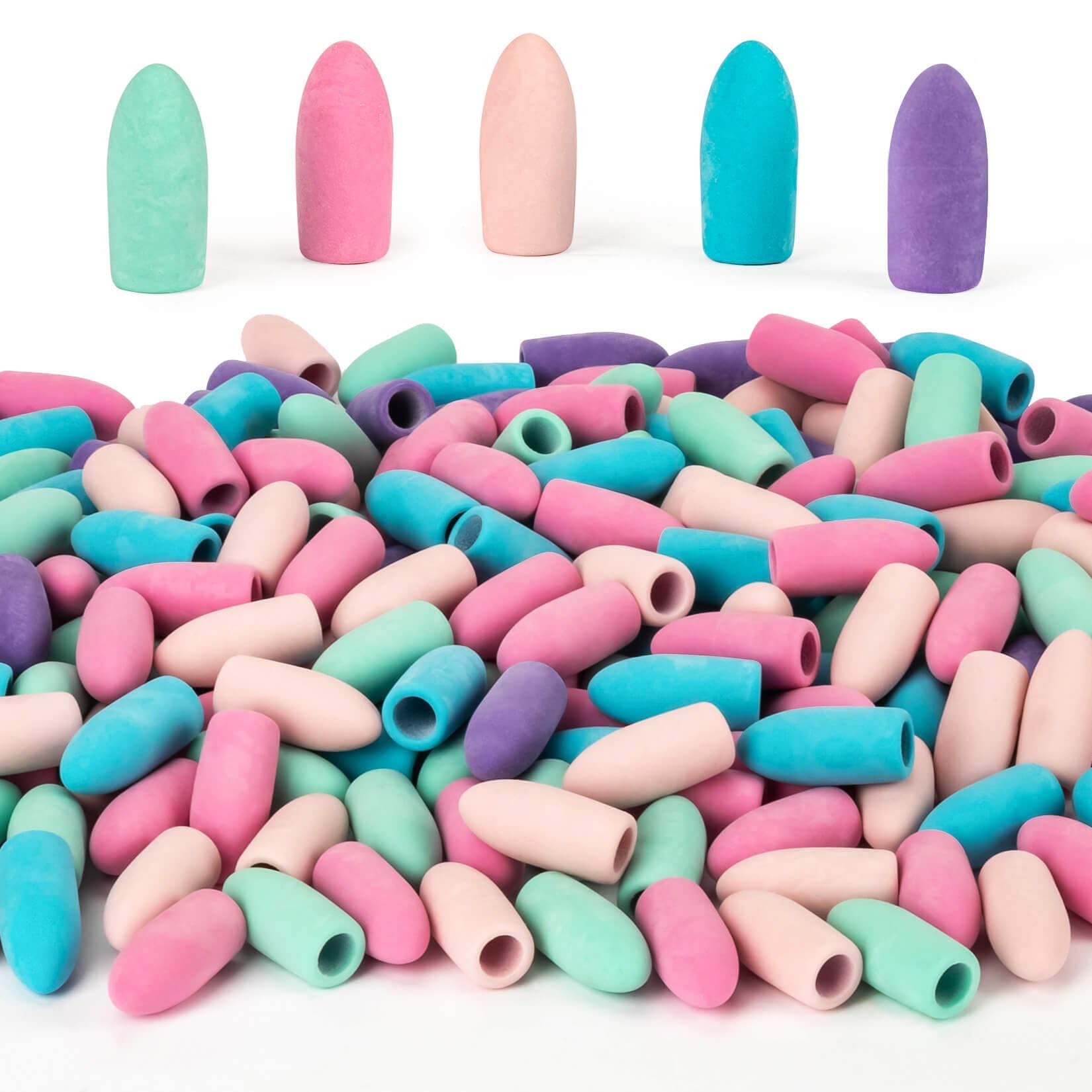 Sukh Cap Erasers for Pencils Pulk - Pencil Top Erasers 60 PCS Pencil Cap Toppers for Latex Free 5 Colors School Erasers Cap for Teachers Classroom