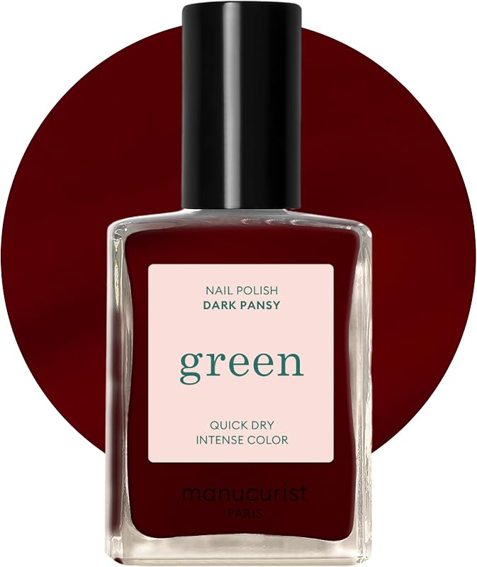 Esmalte de uñas natural Manucurist Green Dark Pansy Borgoña | Esmalte de uñas de larga duración y barniz de uñas de secado rápido con efecto de manicura clásico - Vegano, sin 9, a base de plantas, 0.5 fl oz