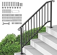 VEVOR 5-Step Outdoor Stair Handrail for Seniors - Adjustable Black Carbon Steel Rail Kit for Concrete Steps, Porch & Deck w/Installation Hardware