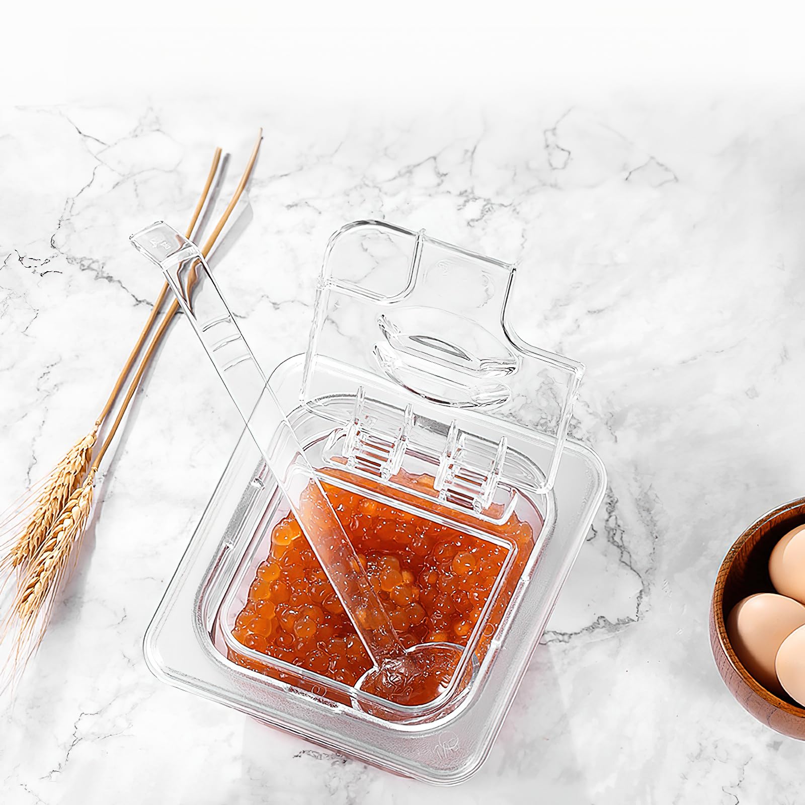 20 piccoli mestoli in plastica trasparente, 20 cm, 28,3 g, con manico lungo, cucchiai da salsa per cucina, buffet, condimenti, zuppe, cocktail