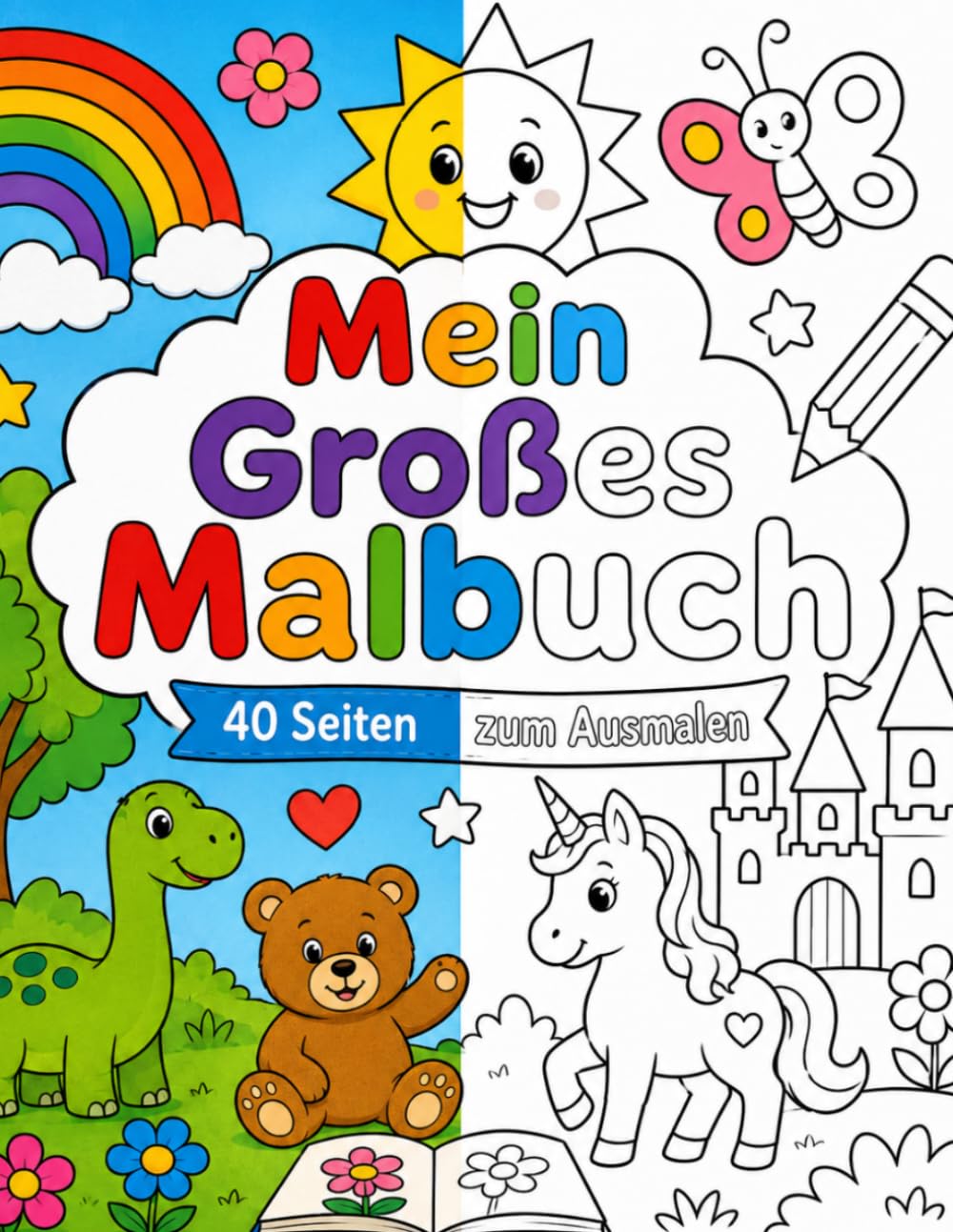 Mein Großes Malbuch: 40 tolle Ausmalbilder für Kinder von 3–6 Jahren | Tiere, Dinosaurier, Einhörner, Fahrzeuge, Natur und Abenteuer