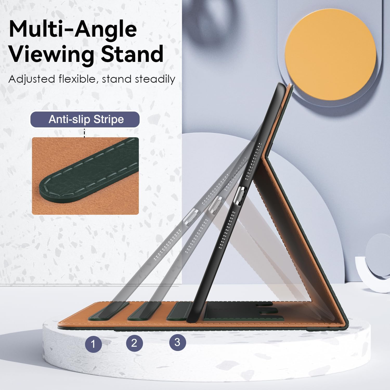 OKP Case for iPad 9th Generation 2021 / 8th Generation 2020/ 7th Gen 2019 10.2 inch Case with Multi-Angle Viewing PU Leather Flio Stand Cover with Pencil Holder & Pocket, Auto Sleep/Wake, Dark Green