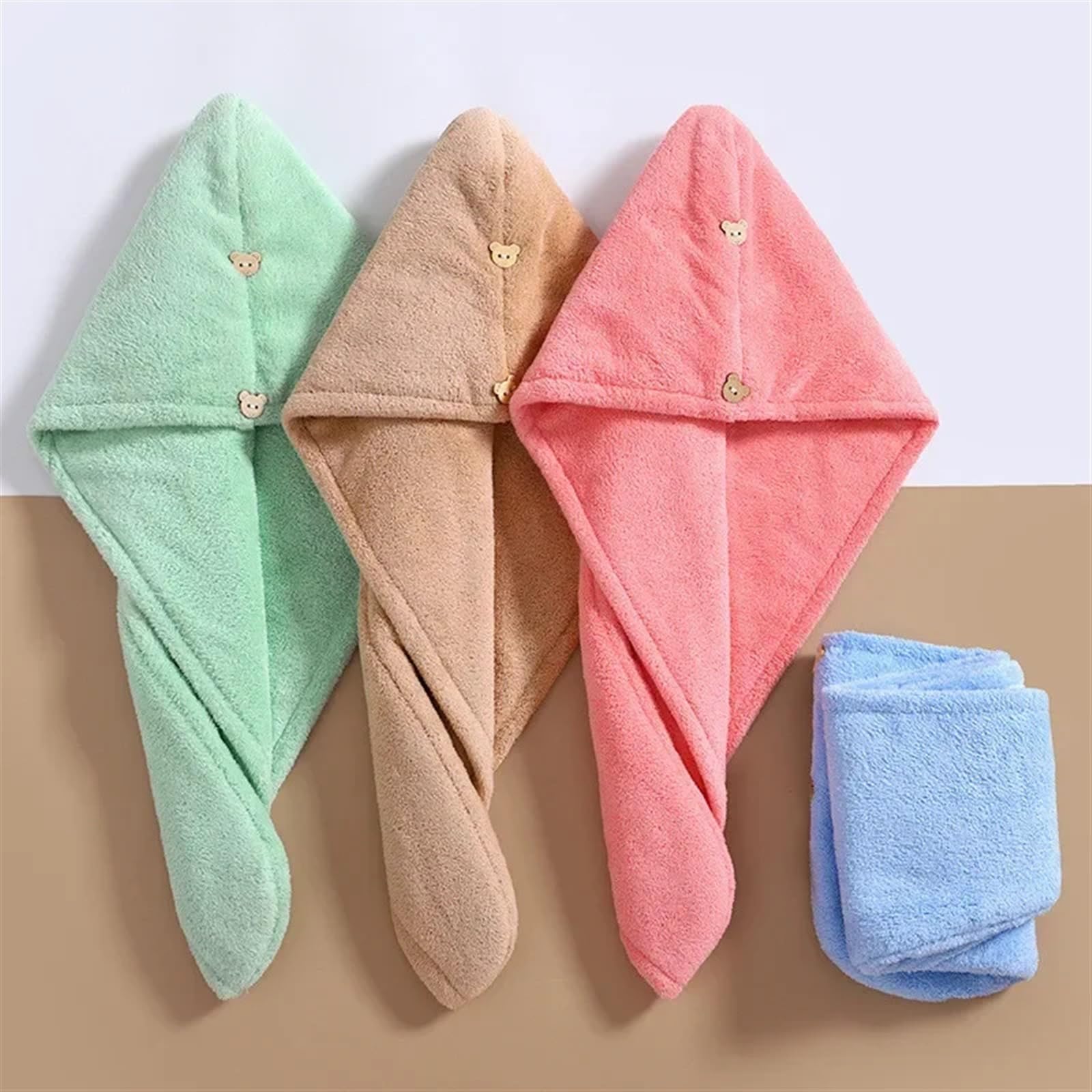 Czapka do suszenia włosów, czapka pod prysznic, Ręcznik Turban do włosów szybkoschnący wielokolorowy pakiet 1,3,5,10(Brown,5pcs)