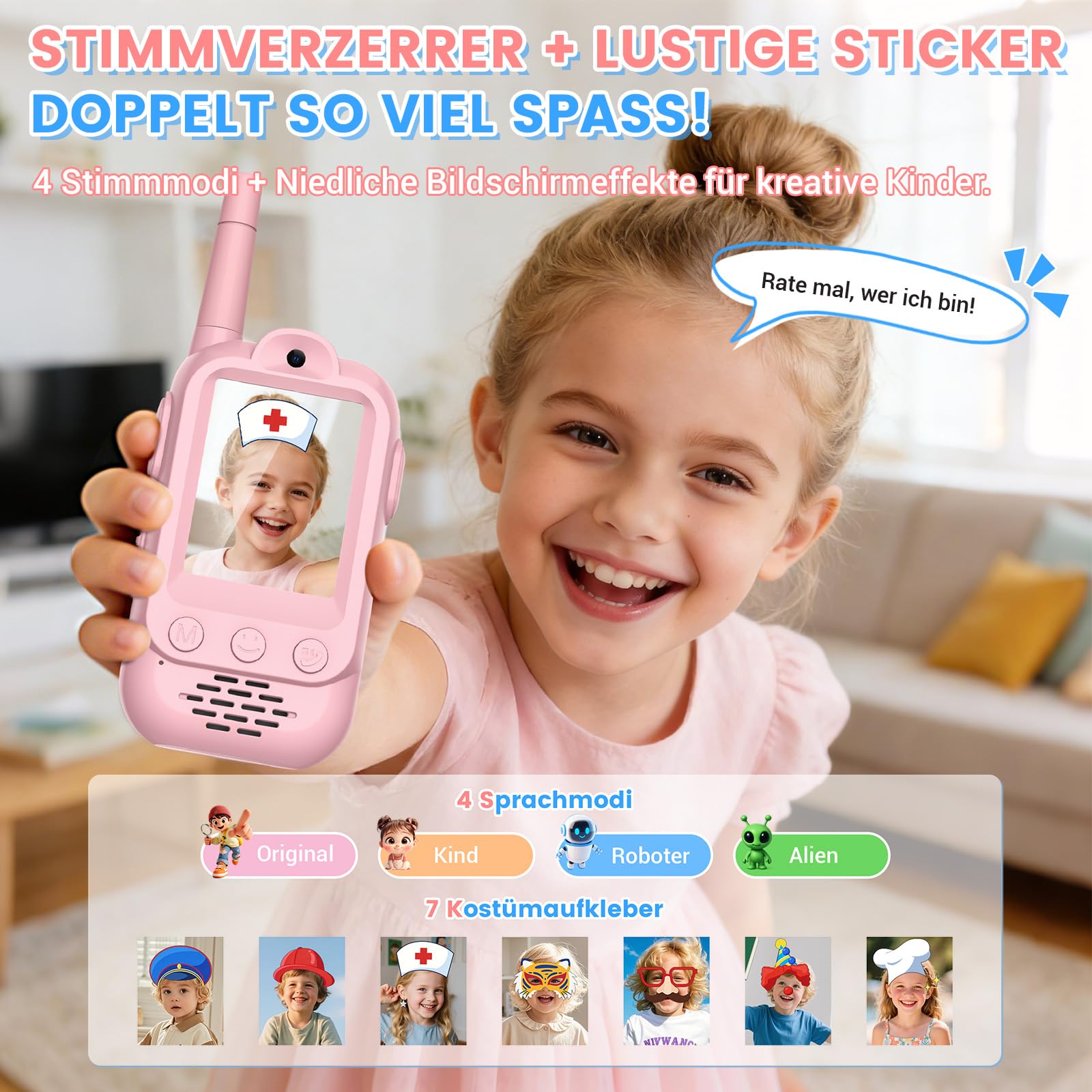 Video Walkie Talkie Kinder, Spielzeug ab 3 4 5 6 7 8 Jahren, 2er Set Walky Talky mit 1000mAh Akku Weihnachten Geschenk Spielzeug 3-12 Jahre Junge und Mädchen Funkgeräte Set für Abenteuer im Freien
