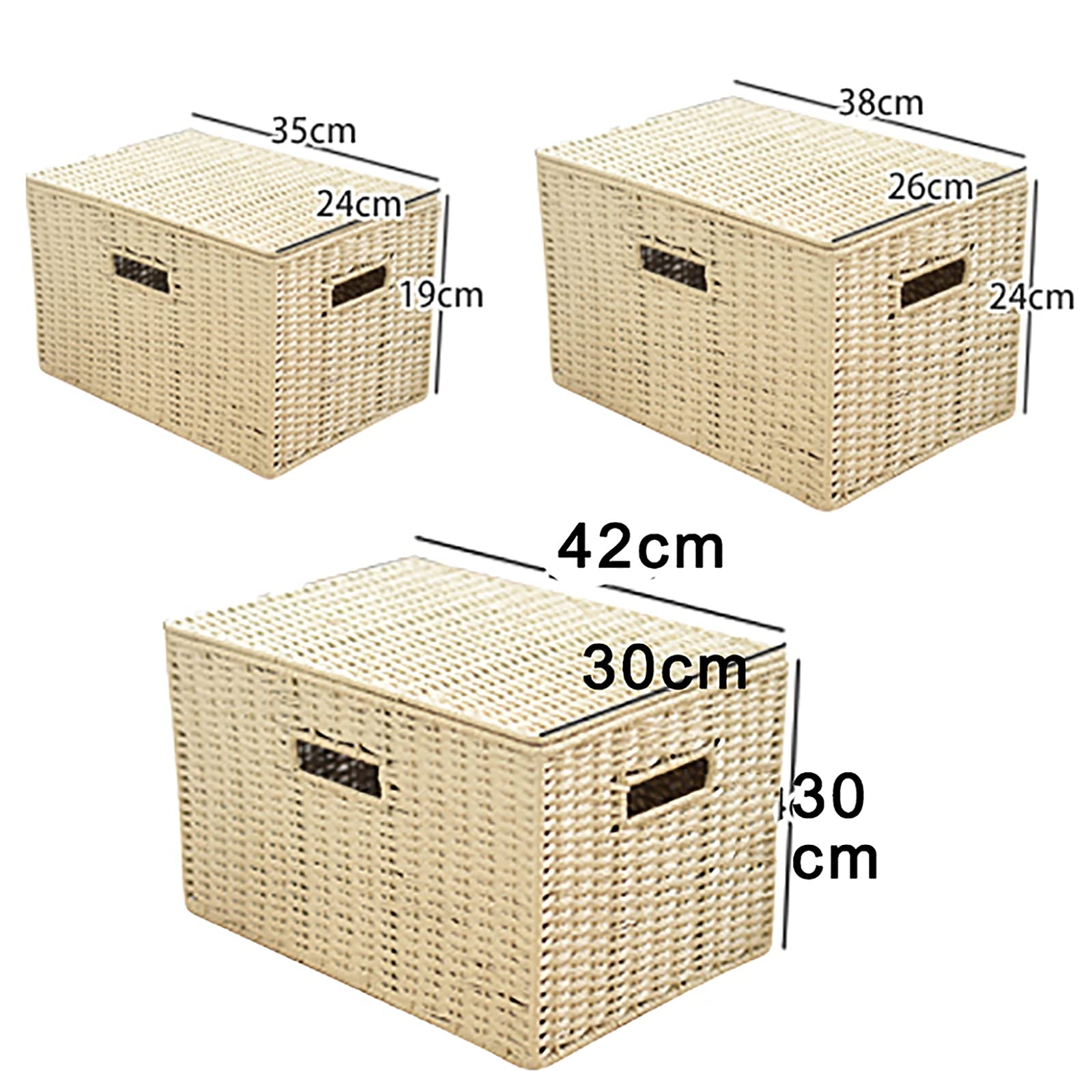 Cesta de almacenamiento de ratán con tapa, 35 x 24 x 19 cm, hierba tejida para el hogar, organizador decorativo rústico, para armario, lavandería o sala de estar. Solución de almacenamiento
