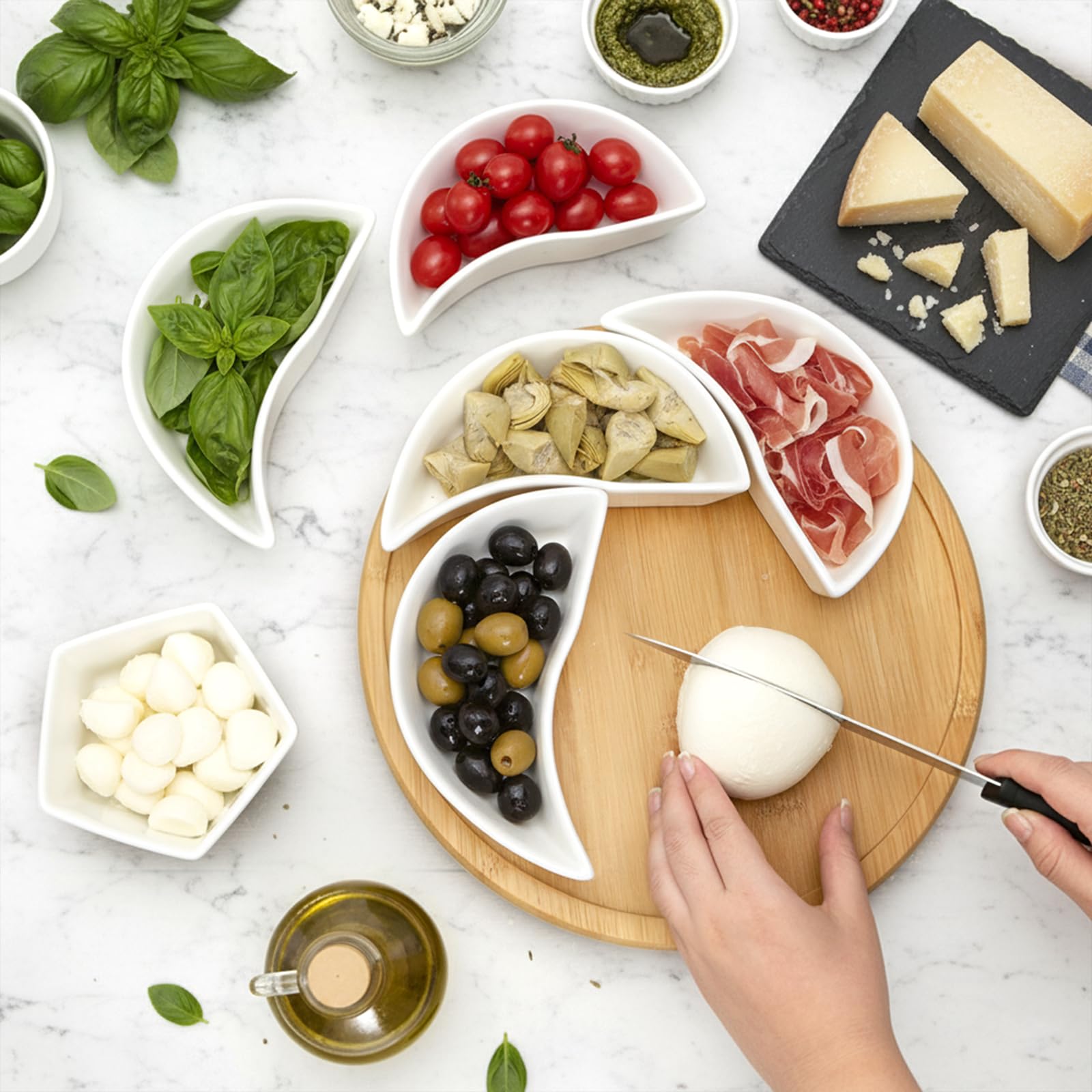 Cididu Keramik-Serviertablett, Platten, Lazy Susan, rotierendes geteiltes Servierset mit 6 abnehmbaren Fächern, 27,9 cm Vorspeisen-Gerichte, Snack-Schüssel-Set für Party, Küche, Obst