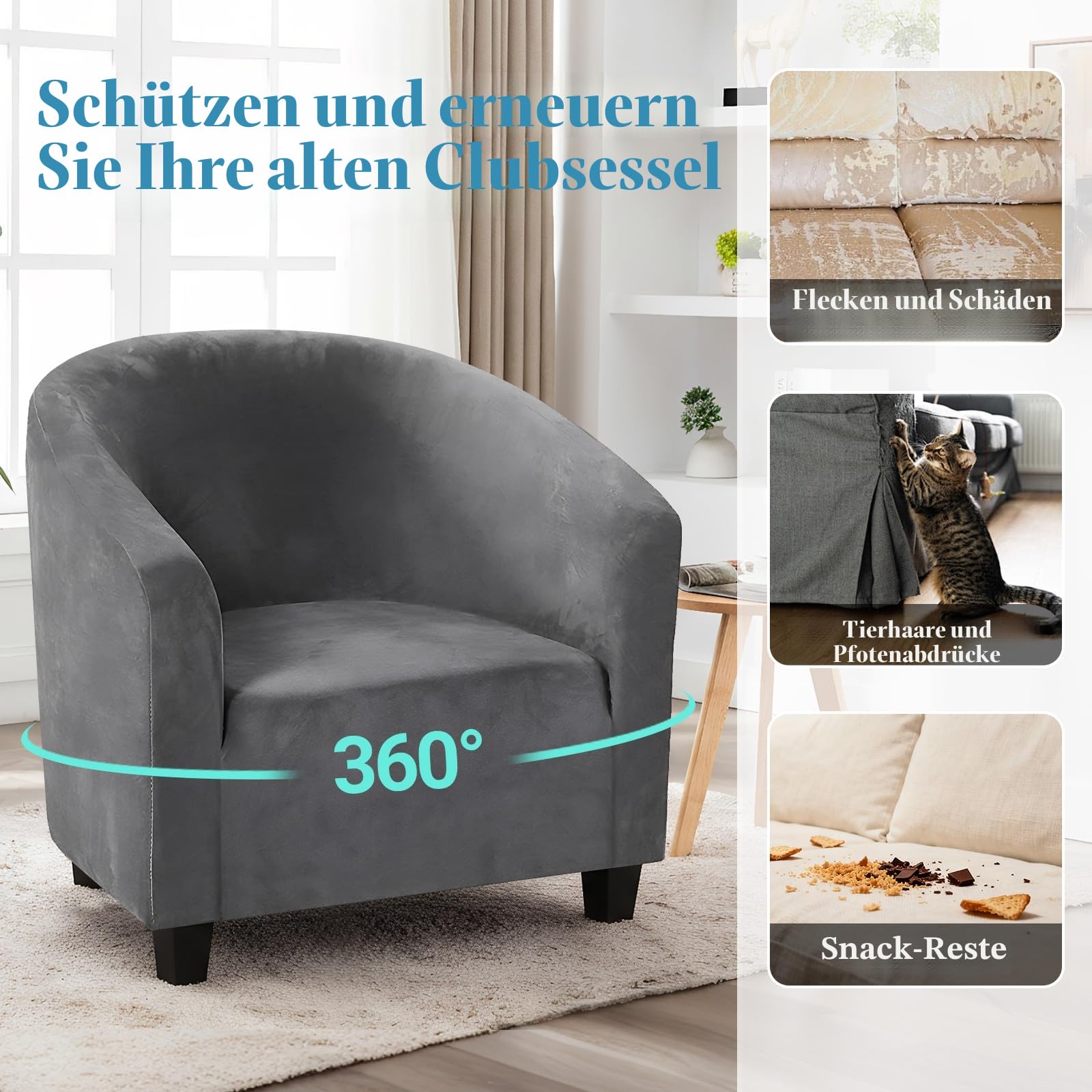 Samt-Stuhlbezüge für Wannen, Hohe Dehnung Schalenstuhlbezüge Sessel Sofabezug Schonbezug Schonbezug für Clubsessel für Esszimmer, Wohnzimmer, Internet, Café, Bar, Büro, Empfang