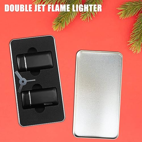 Miniatura 5 de Futlidys Paquete de 2 mini antorchas de butano recargable, encendedor de butano de doble llama con ventana visible, encendedor de chorro ajustable,