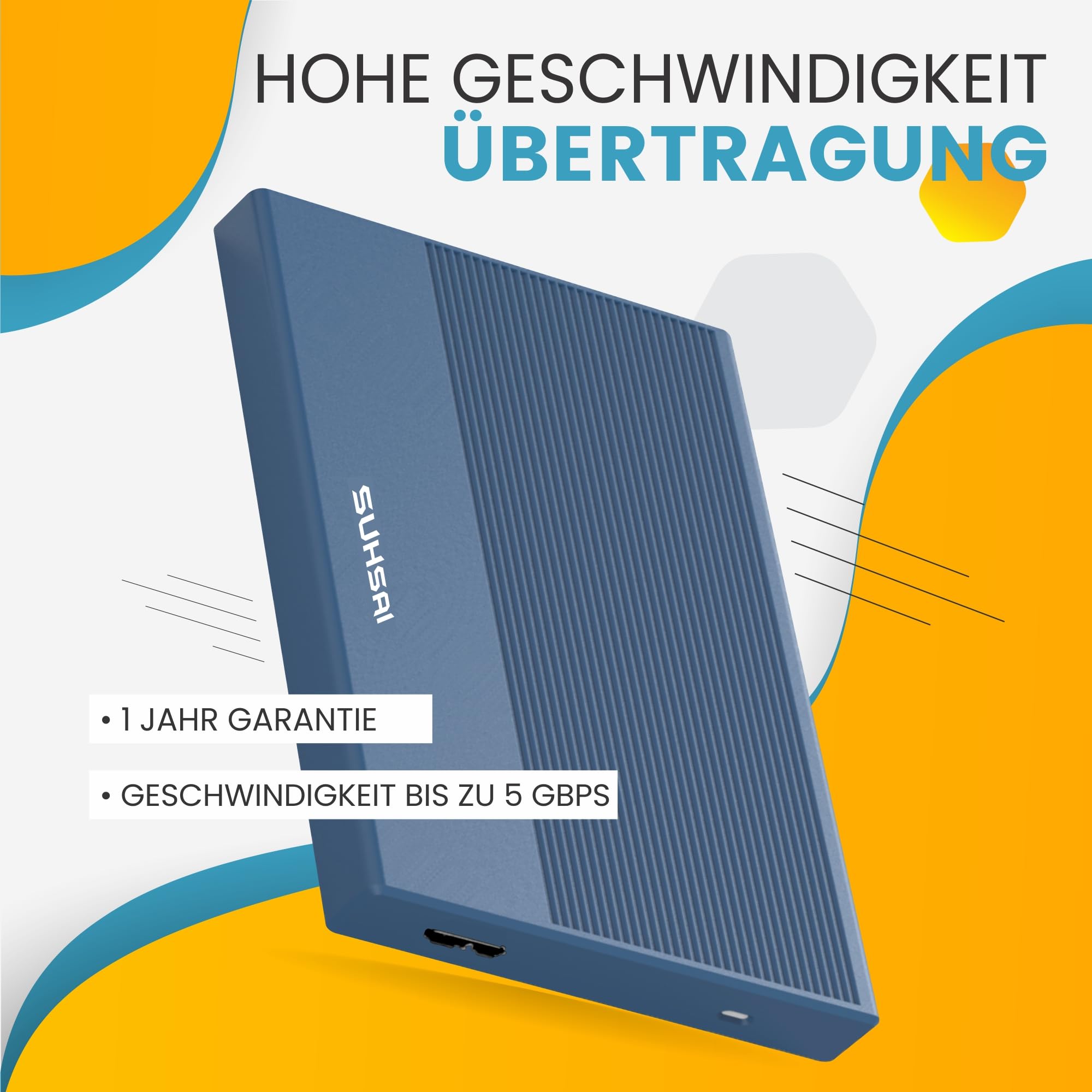 SUHSAI Externe Festplatte, 120 GB, Externe Festplatte, Backup-Laufwerk, USB 3.0, Hochgeschwindigkeits-Datenübertragungsfestplatte, kompatibel mit Mac, Laptop, Desktop-Spielekonsole - blau - 3