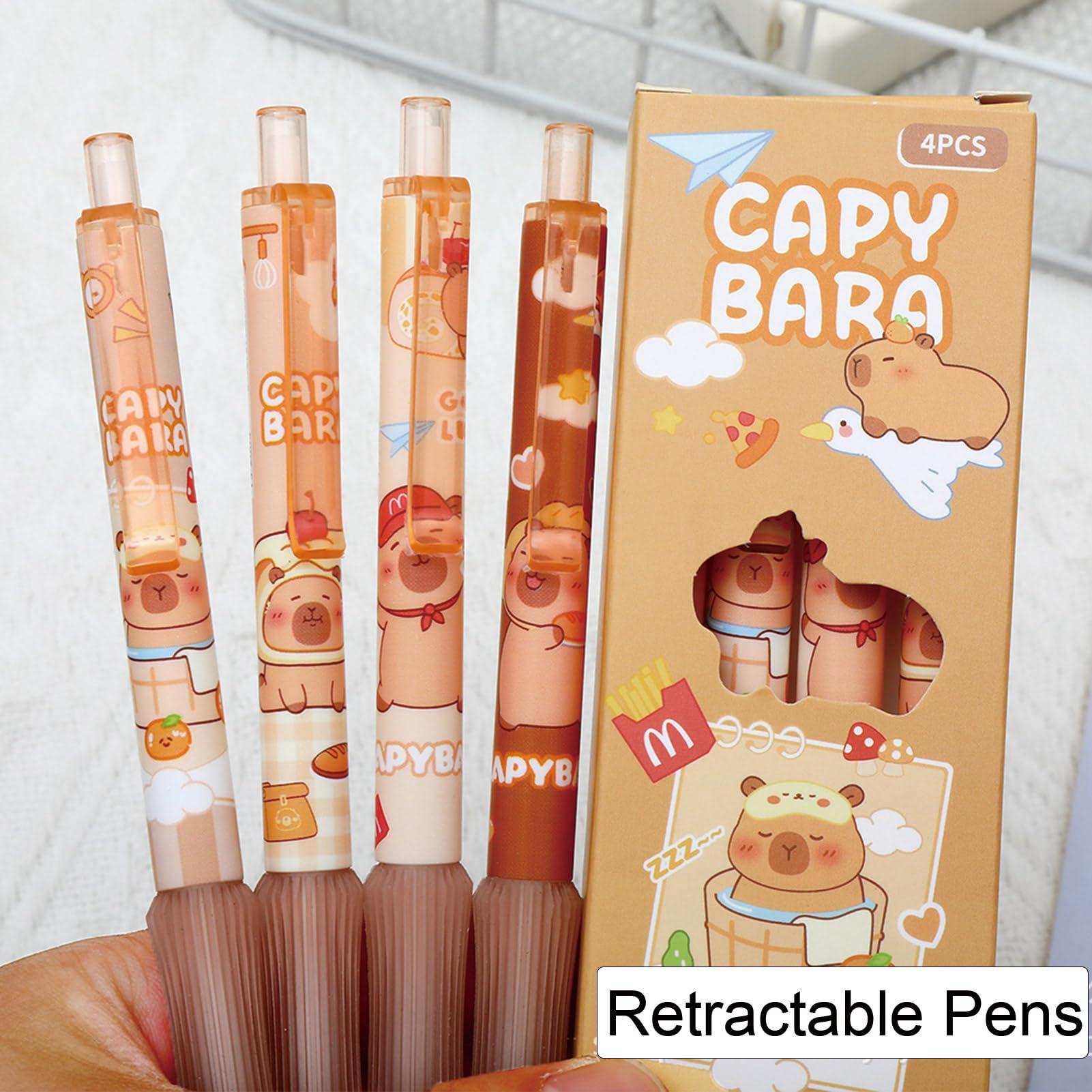 4 Pcs Capyabra Gel Pens Cute Retractable Pens 0 5mm Black Ink Writing Pen Office School Supplies Kawaii — view 3