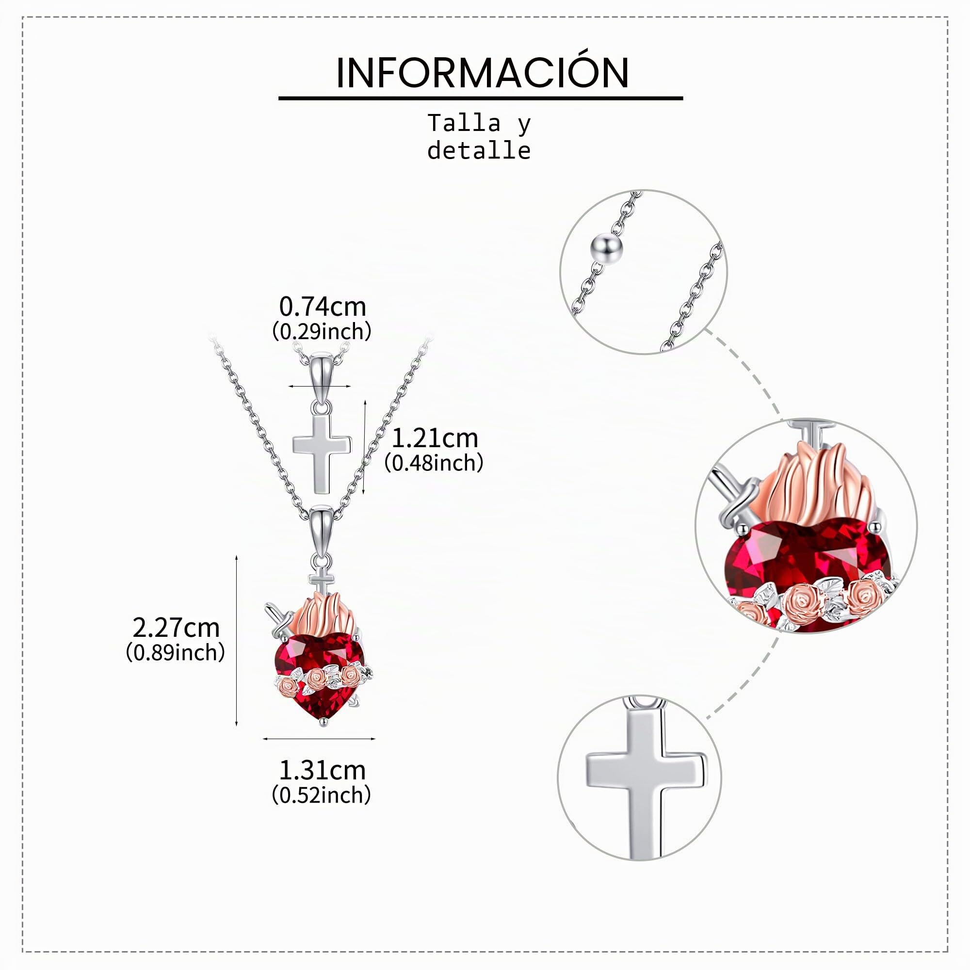 Collar de corazón sagrado de plata de ley con colgante de corazón sagrado de Jesús para mujer