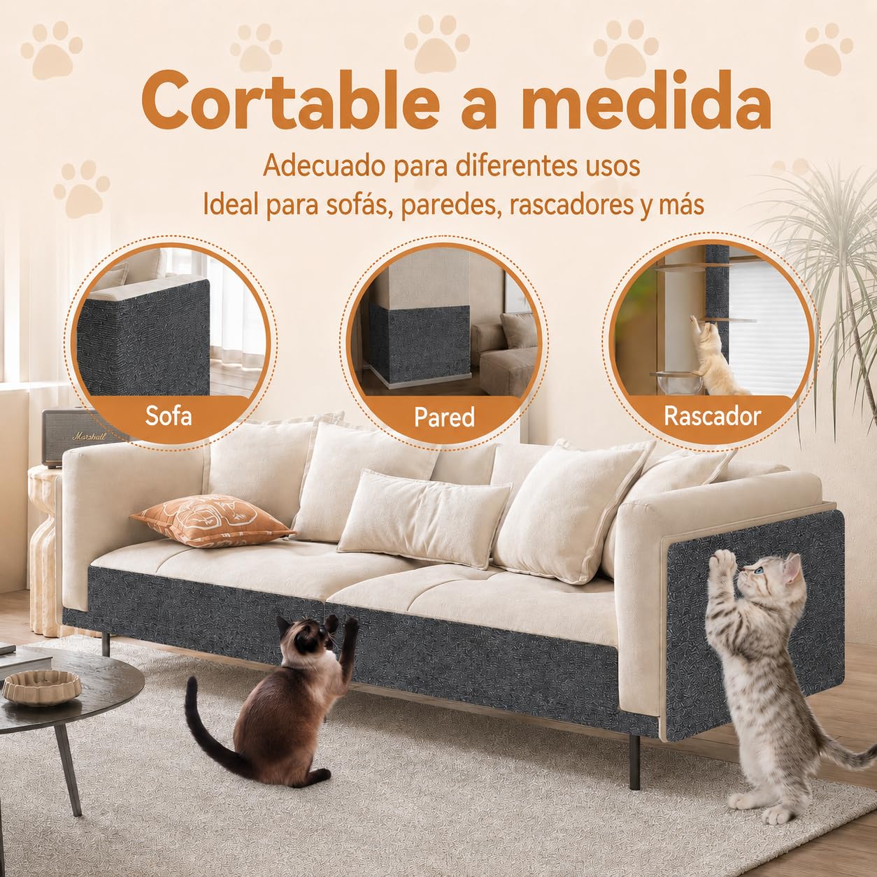 Protector Sofa Gatos Arañazo, Tapete Rascador para Gatos Autoadhesivo, Ideal para Sofás, Muebles y Paredes, Reutilizable, Fácil de Instalar y Recortable para Postes Rascadores