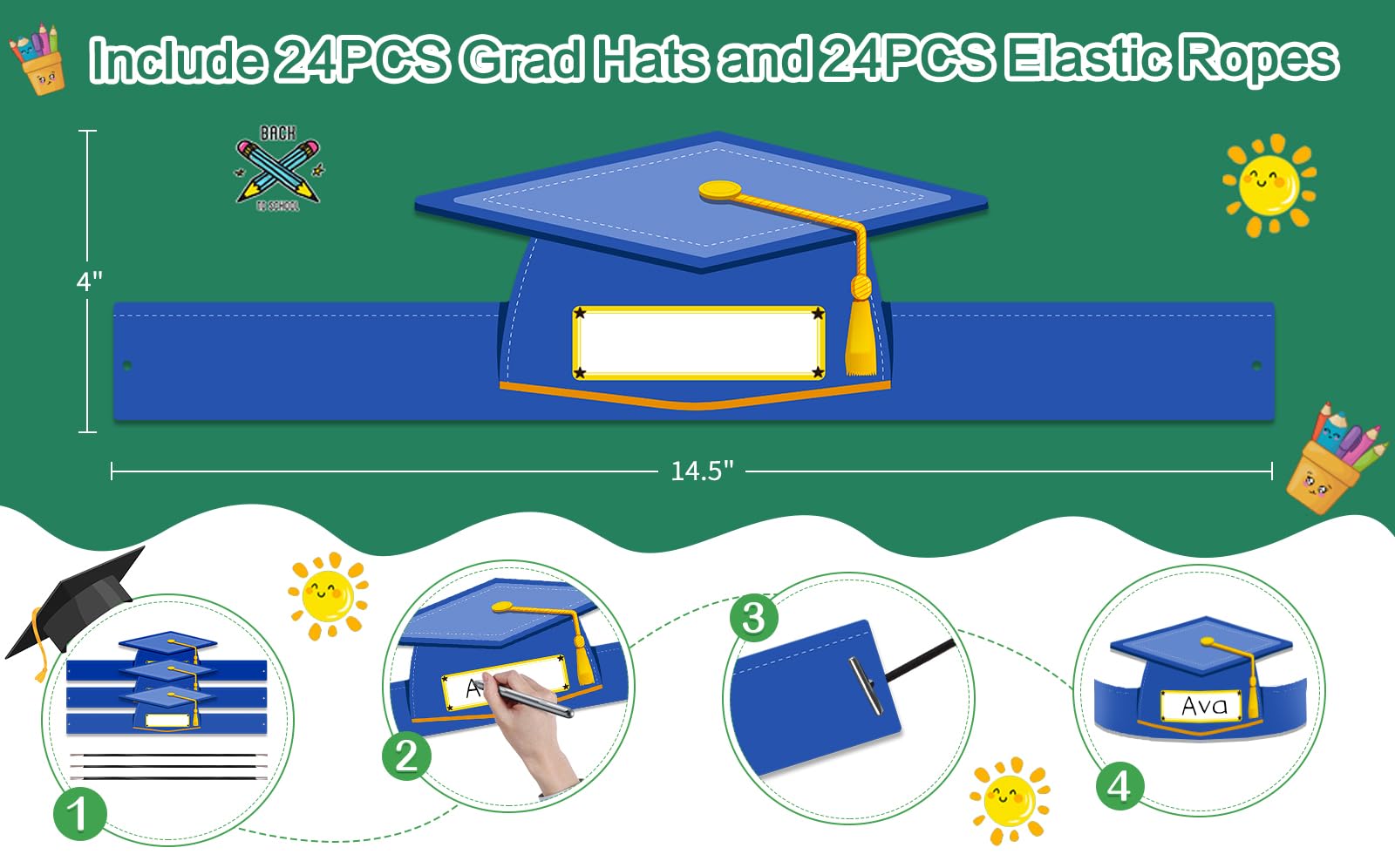 WhatSign 24 gorros de graduación preescolar para niños, corona de papel para jardín de infantes