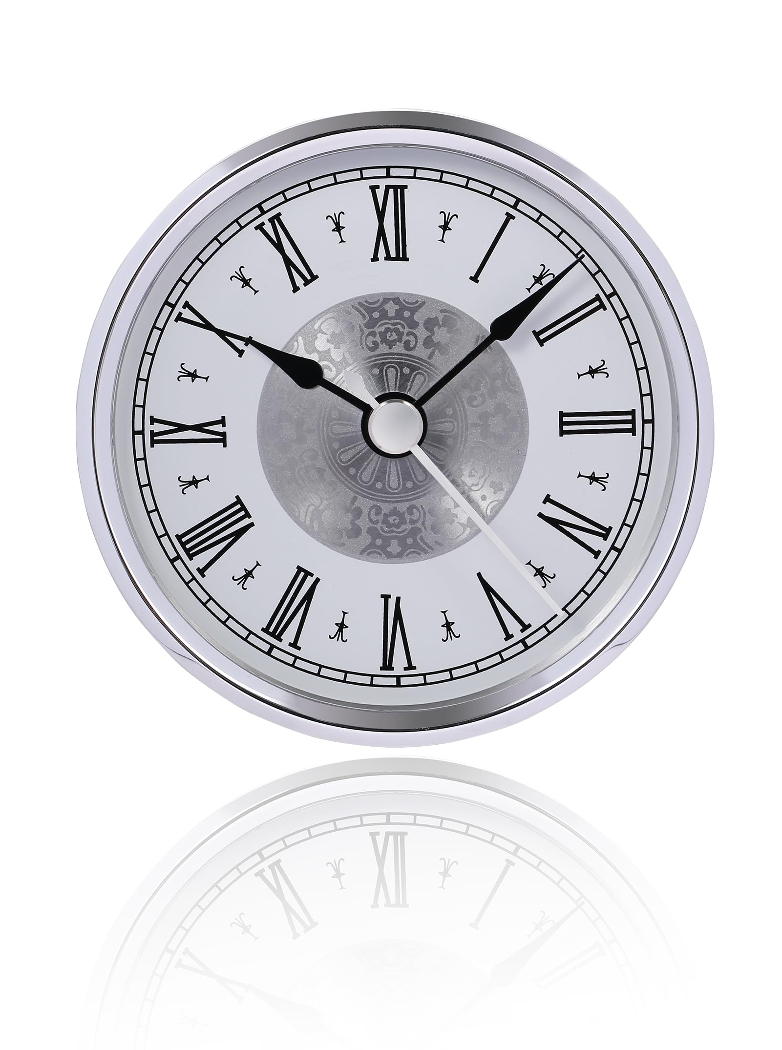 WinTaimClock Insert Replacement 80mm (3.15 Inch), Roman Numerals Clock Part, Small Clock Mechanism Battery Operated, Fit Hole of Diameter 76mm(3 inch) - Silver
