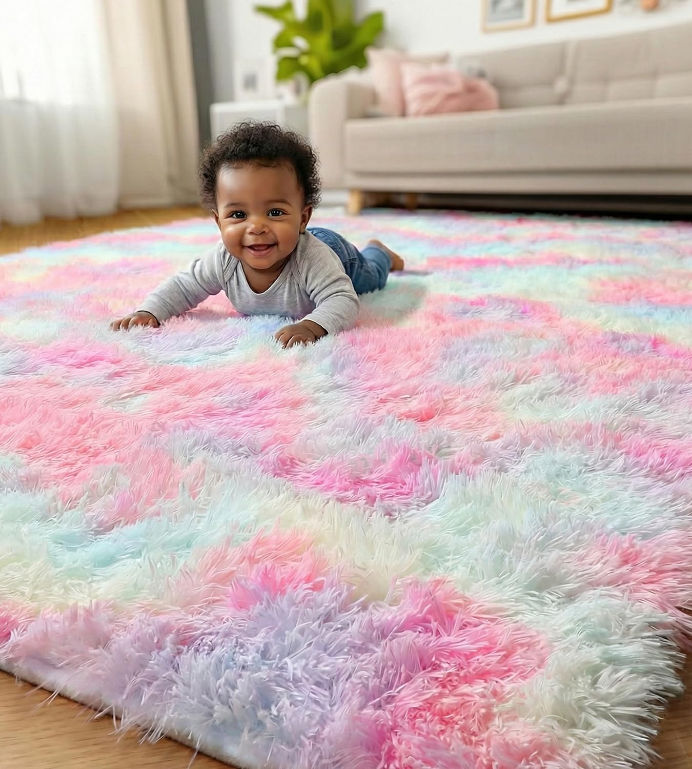 Tapis poils longs moderne ultra doux et isolant 160 x 230 cm pour le salon