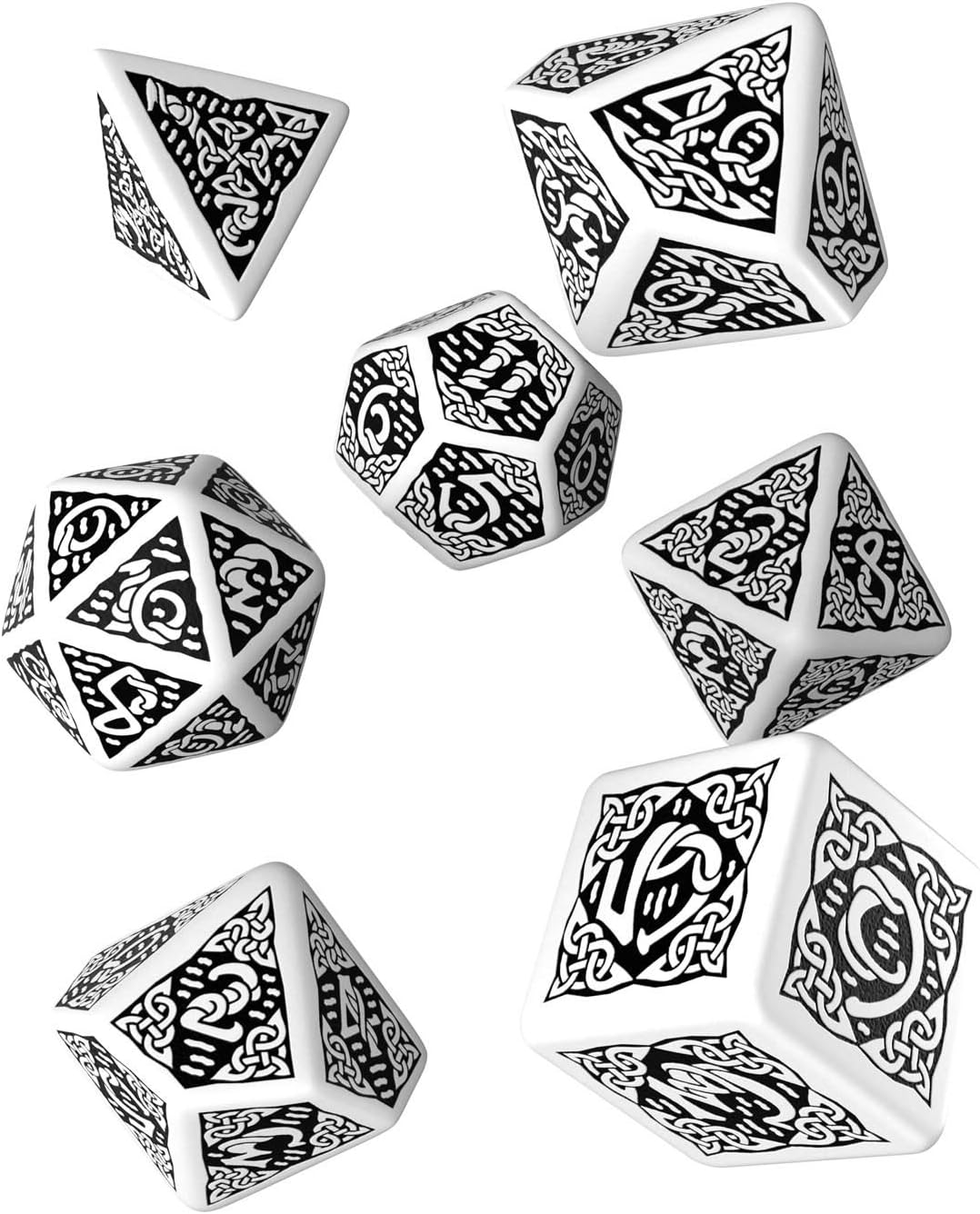 Q-Workshop Celtic 3D Revised White & Black Dice Set (7) [Refreshed Design]