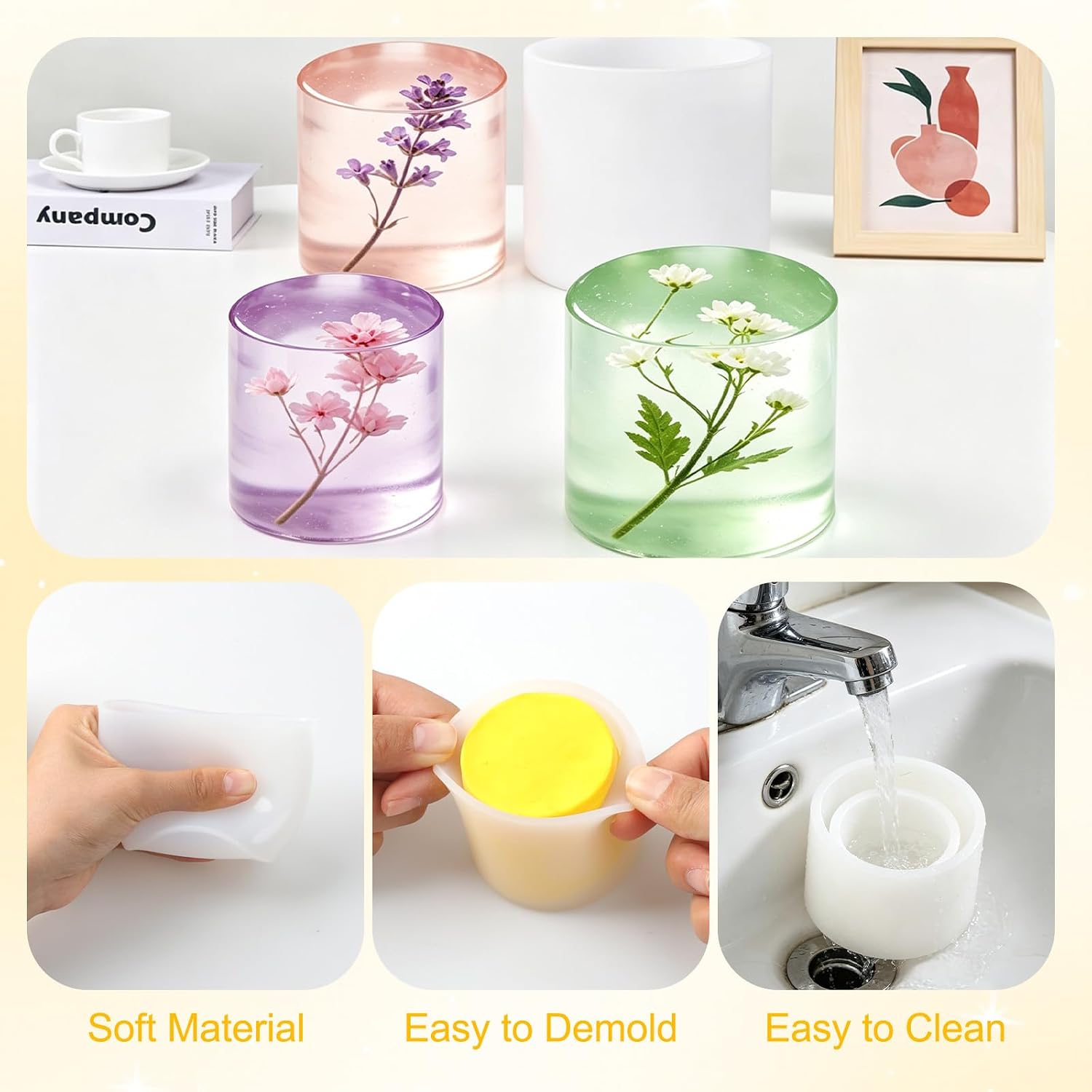 4 Size Cylindrical Silicone Candle Molds, Resin Pillar Candle Mold, Reusable Silicone Cylinder Mold for DIY Candles Soap Wax Melts Crafts Making
