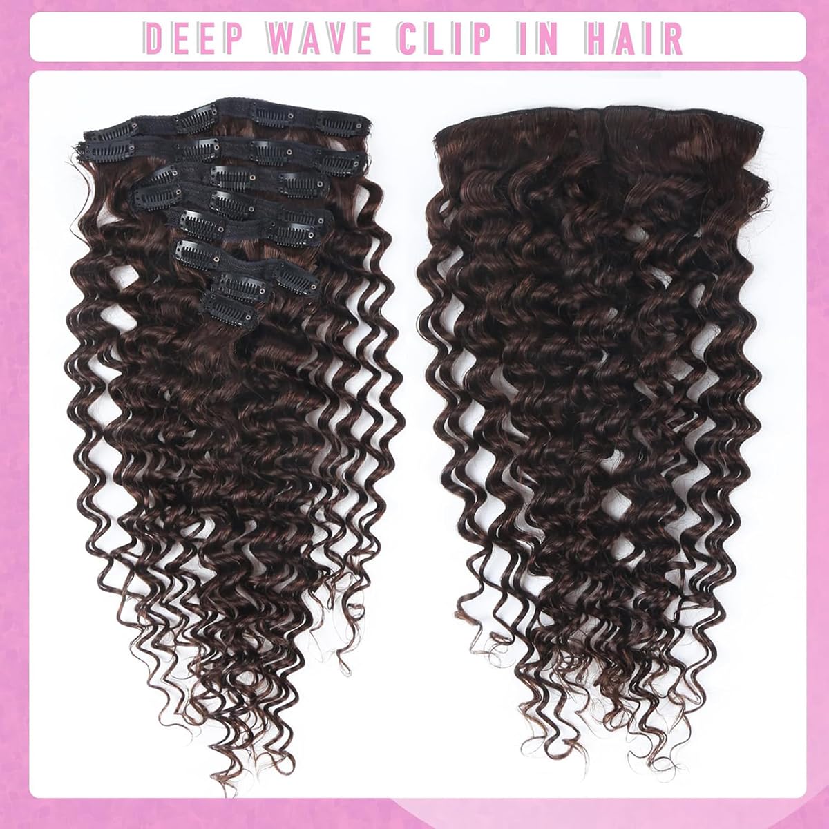 Curly Clip in Hair Extensions Real Human Hair 14 Inch 8PCS 100g Unprocessed Deep Water Wave Double Weft Hairpieces for Women Seamless Clip Ins Extensions Dark Brown - Image 4