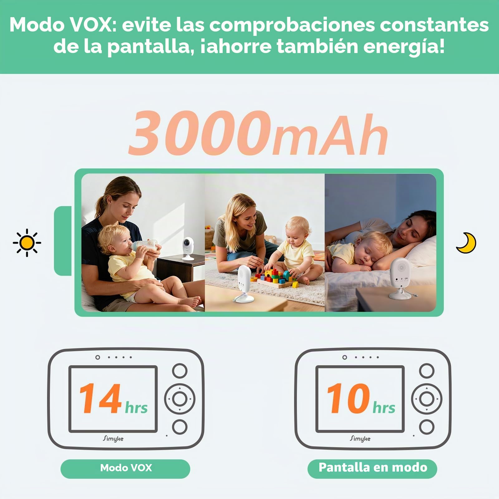 Simyke Monitor de video para bebé con pantalla HD de 3.5 pulgadas, cámara de monitor de bebé de conversación de 2 vías con video y audio HD, visión nocturna, temperatura VOX y monitoreo de bebé de