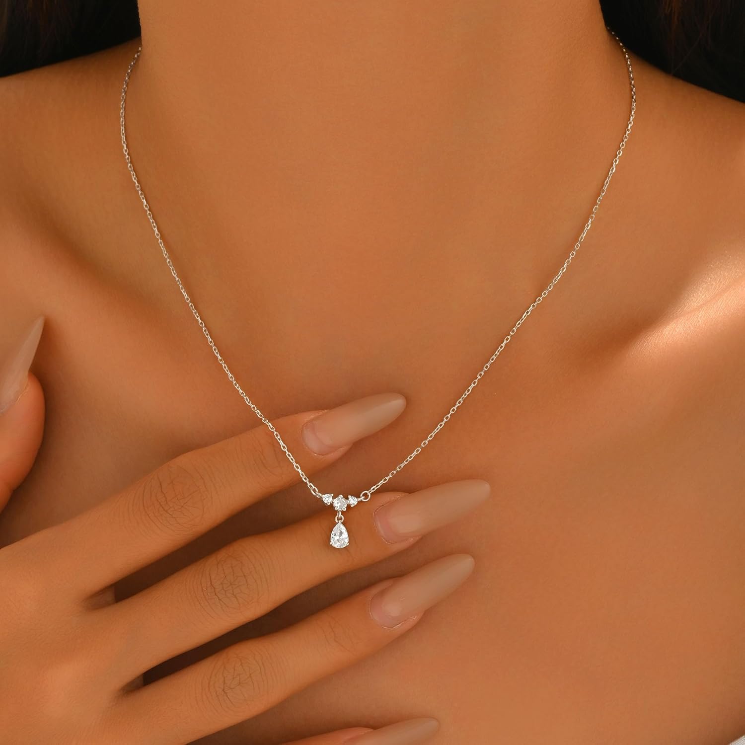 925 Sterling Silver Teardrop Necklace for Women 14K Gold Plated Dainty Cubic Zirconia Drop Bridal Crown Pendant Necklace to Daughter Mom Sparkling Diamond Charm Chain Valentine's Day Jewelry Gifts - Image 5
