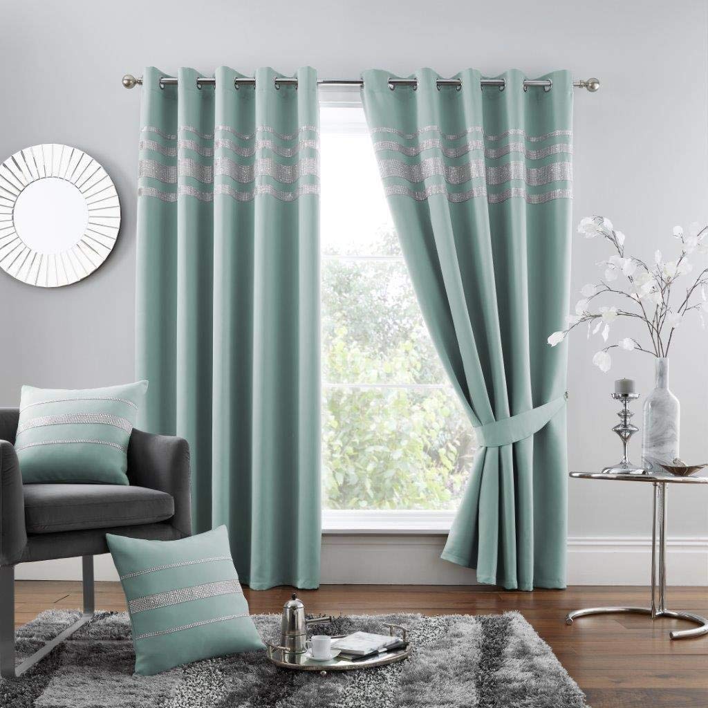 Gc Gaveno Cavailia Duck Egg Diamante Kendal Blackout Curtains For Bedroom, Eyelet Thermal Insulated Door Curtain, 66X54 Inch