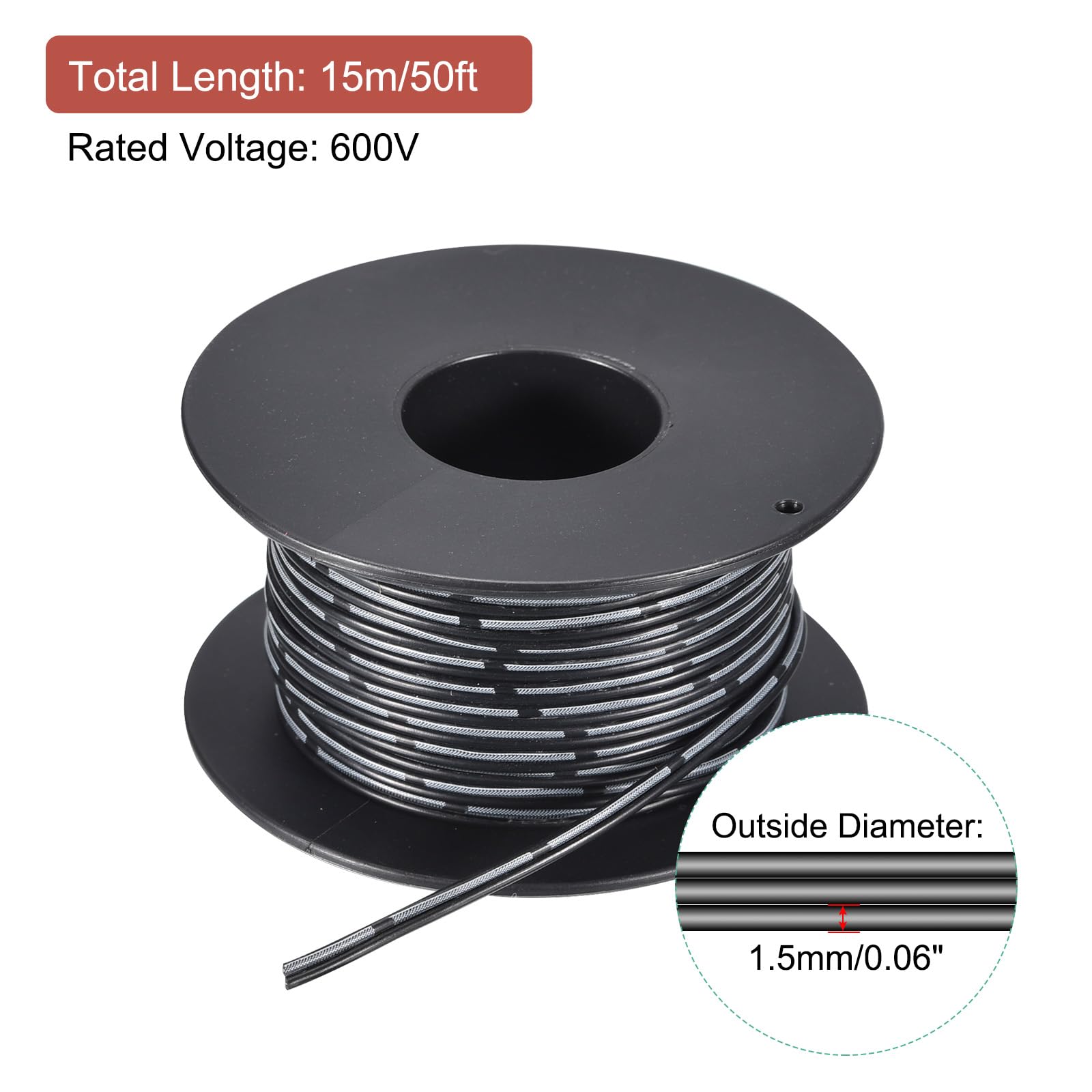 MECCANIXITY 22AWG Silicone Ribbon Cable 2Pin 22 Gauge Flat Cable Flexible Silicone Wire 15m/50ft Black Stranded Tinned Copper Wire for Model Plane, Model Car, Electric Appliance