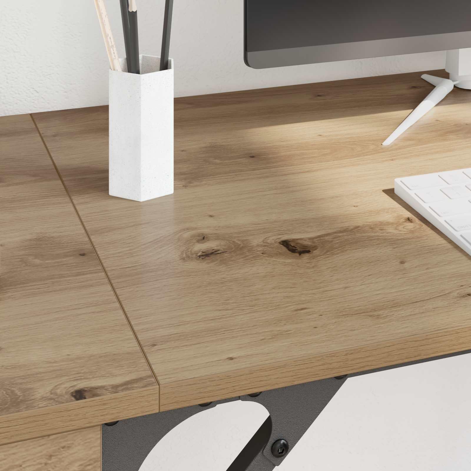 Scrivania per computer in rovere Artisan, 131 x 48 x 75 cm, in legno con cassetto, vano portaoggetti, per casa, ufficio, gaming, postazione di lavoro, ergonomica e salvaspazio