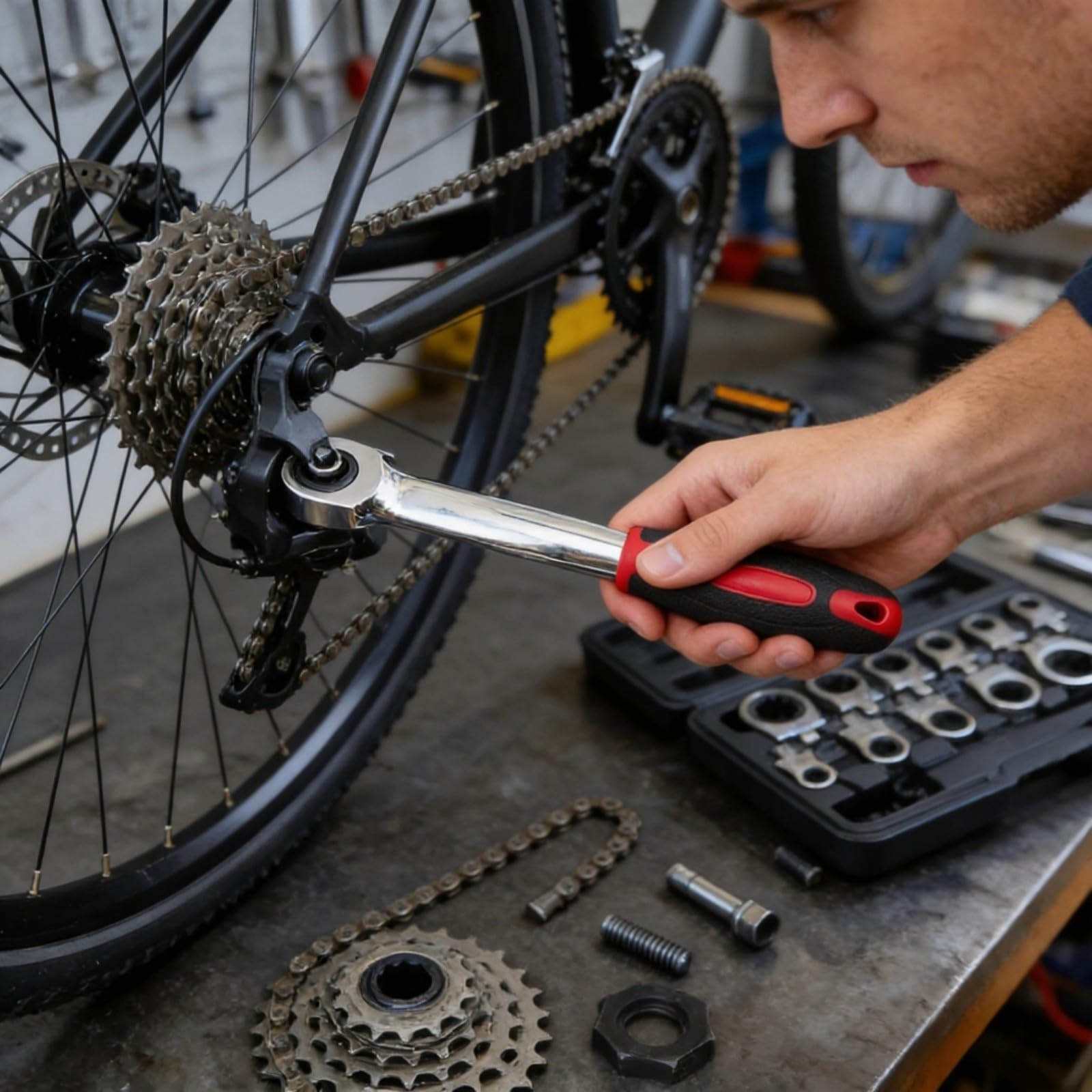 Lot de 26 clés à cliquet avec tête interchangeable 72 dents pour entretien de voiture et vélo
