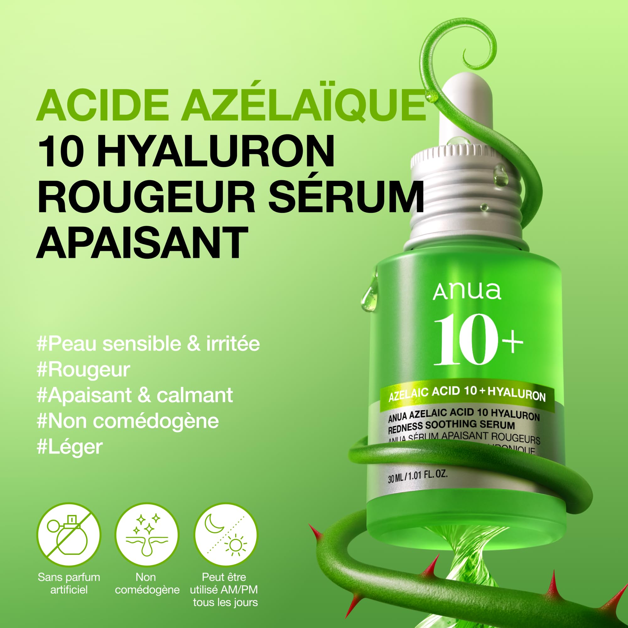 Anua Sérum Acide Azélaïque 10% – Serum Visage Apaisant Rougeurs & Imperfections, Acide Hyaluronique & Niacinamide, Peau Sensible, Skincare Coréenne, (30ml/ 1.01 fl oz.)