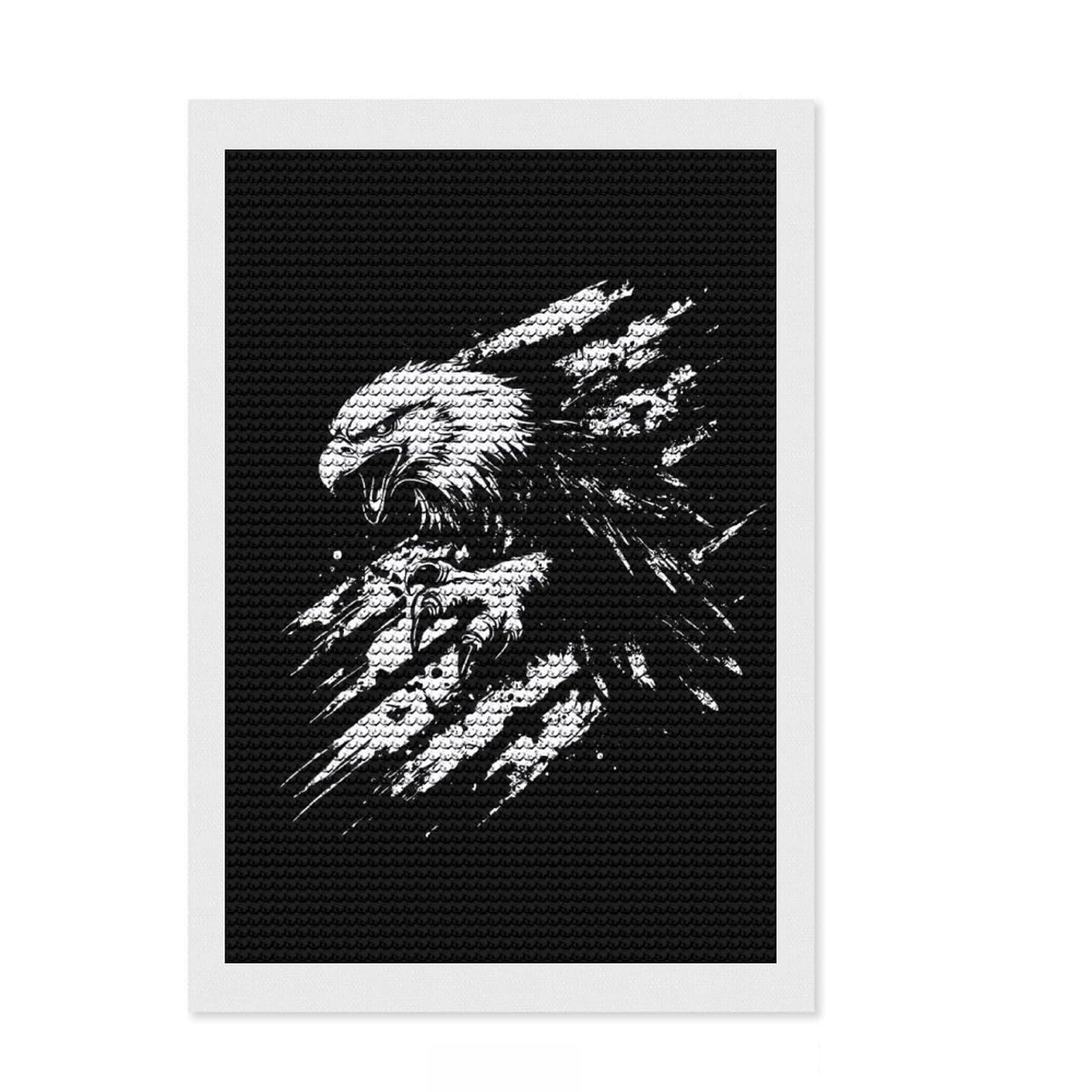Junmoney Eagle Black and White Graphic Design Round Drill Diamond Painting 8"x12", for Teens, Farmhouse Decor, Pleasing Wall Art Project, Festive Craft Gift