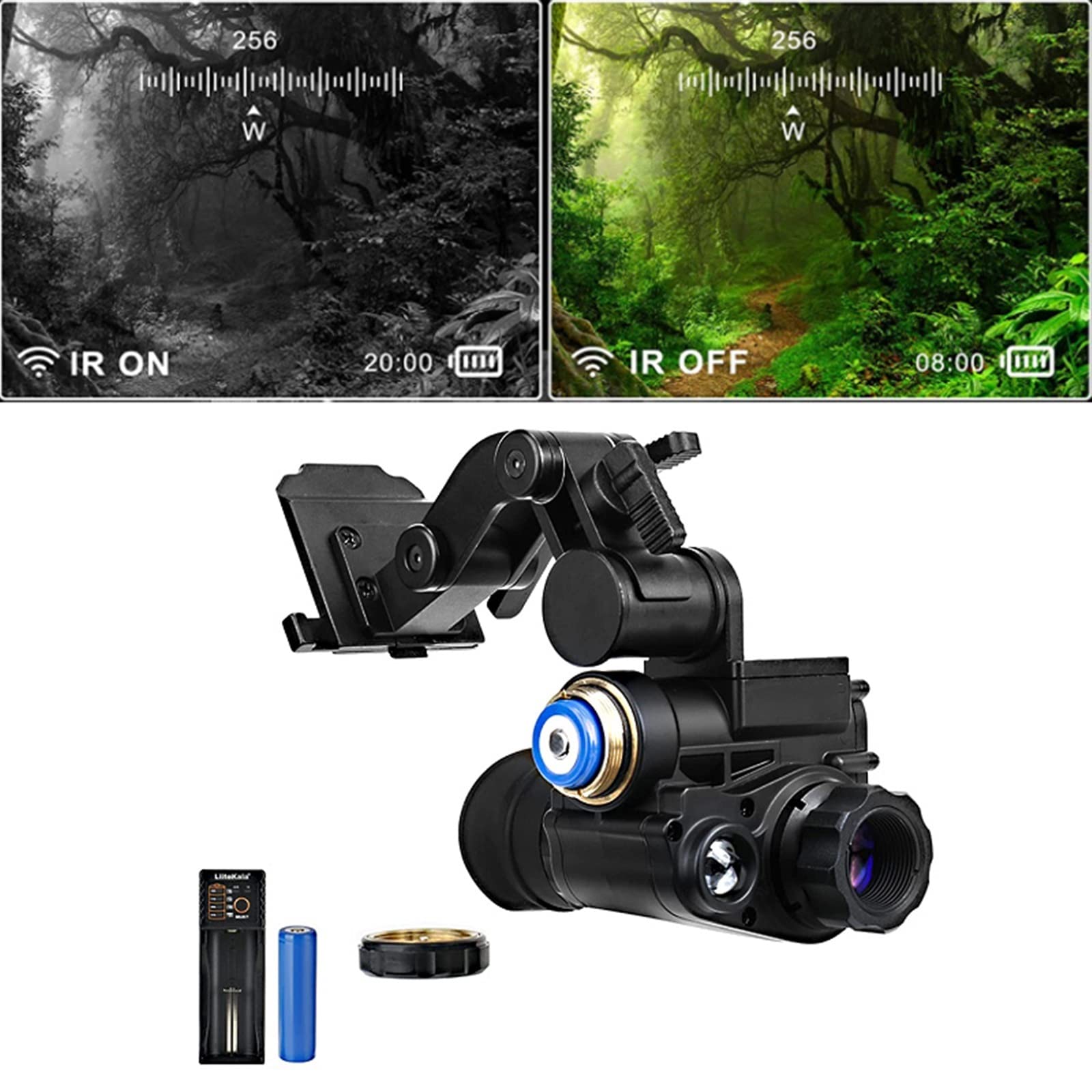 Gogle noktowizyjne, NVG10 gogle noktowizyjne zielony monokularowy 1080p hełm taktyczny Head Night-Vision Range 200m/656ft do nadzoru myśliwskiego(Without mount)