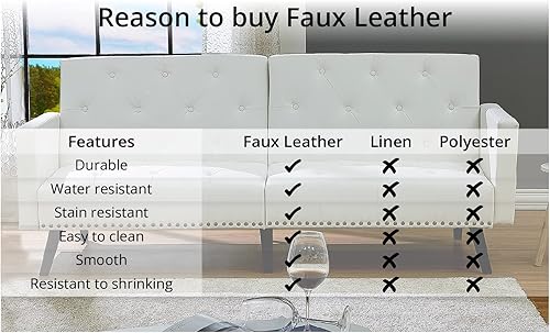Miniatura 3 de Futón copetudo con respaldo dividido, sofá cama convertible moderno de mediados de siglo para habitaciones pequeñas, sofá de piel sintética con