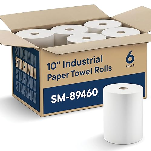 Toallas de papel industriales de 10 x 800 pulgadas, rollo de toallas blancas de alta capacidad, calidad prémium (textura similar a la tela TAD) se