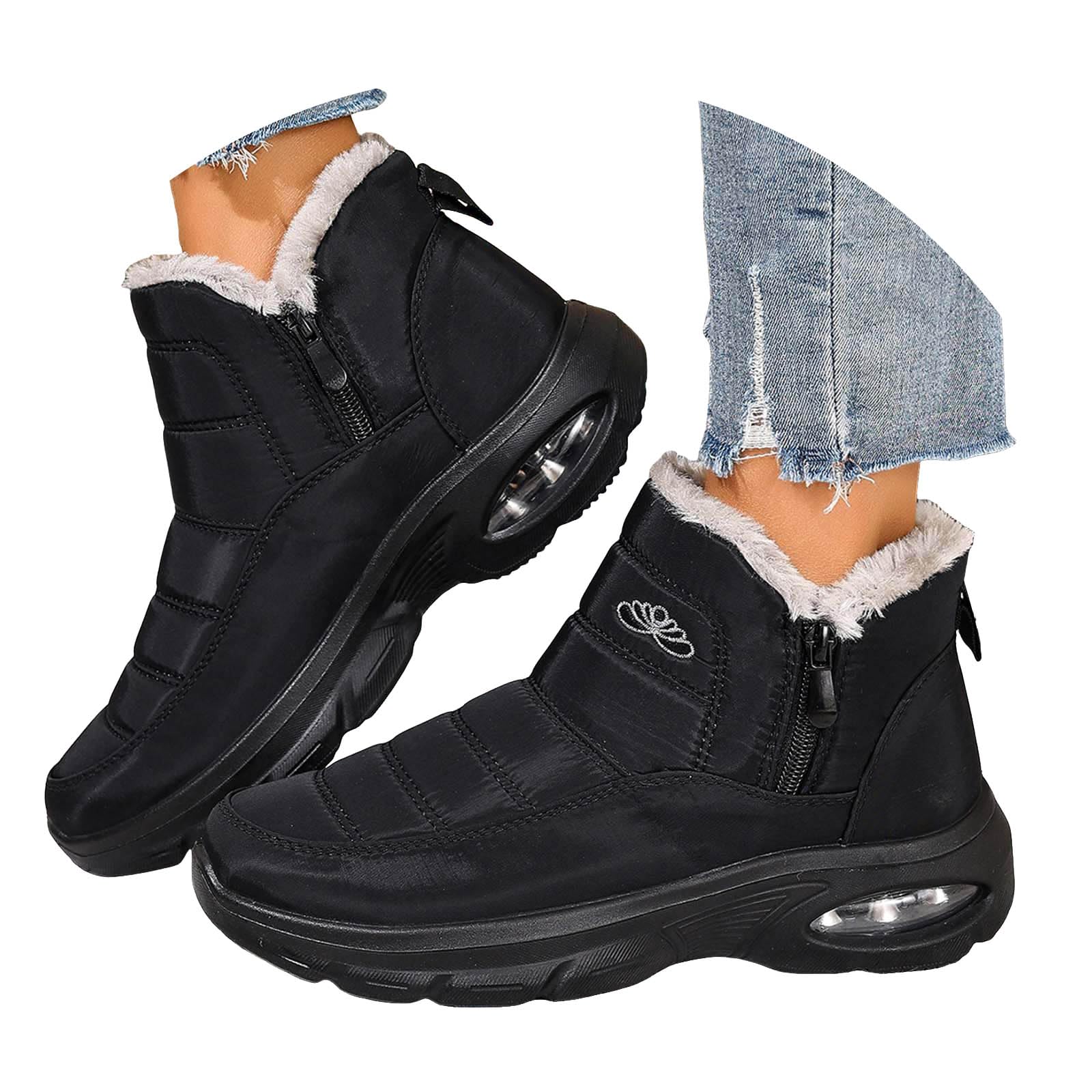 Snow Boots Women Warm Winter Ankle Booties Air Cushion Sneakers Outdoor Anti-Slip Fleece Lined Waterproof Slip On Arch