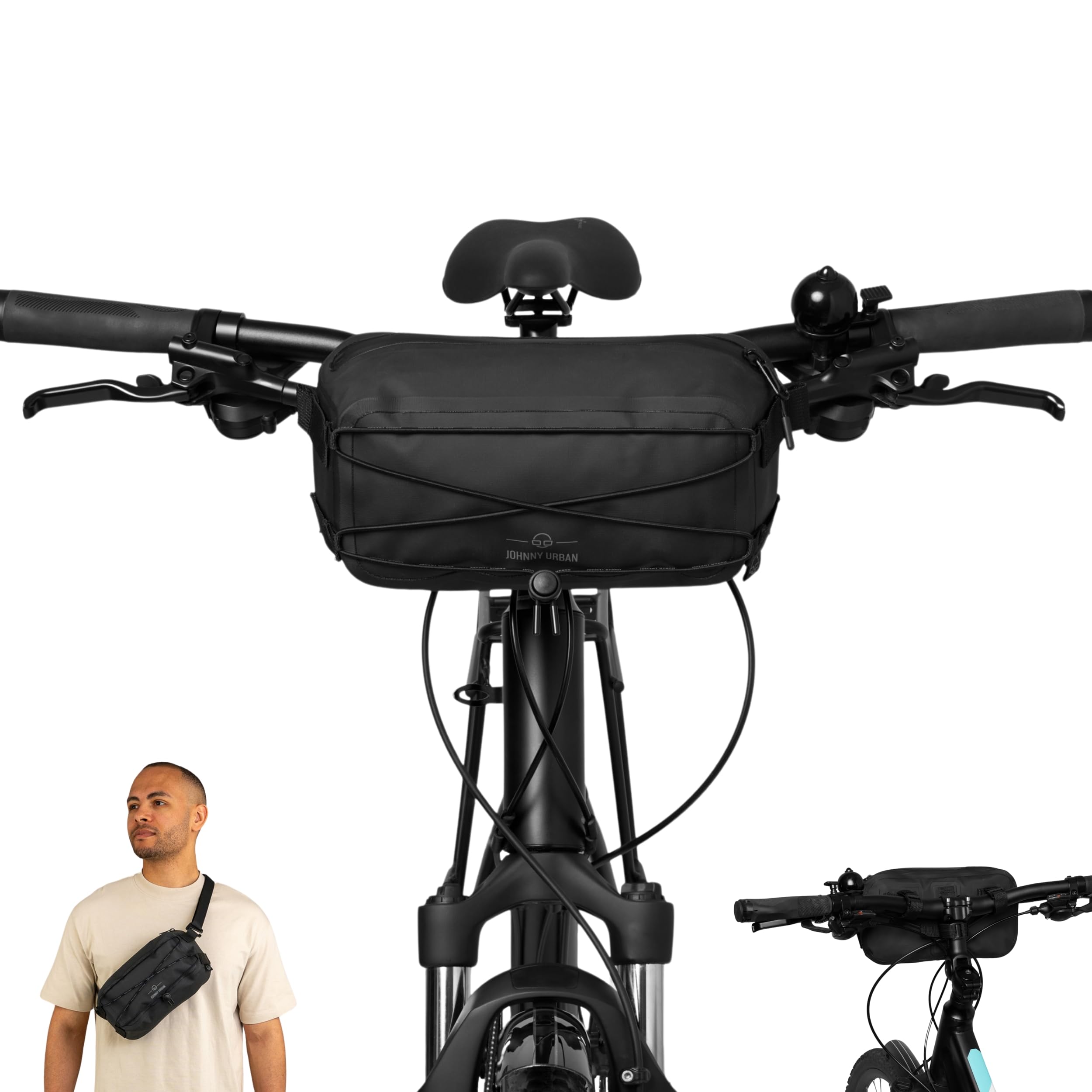 Johnny Urban Borsa Manubrio Bici Impermeabile Nero - Arlo - 2 in 1 Borsa Bici e Tracolla - Borsa Bikepacking per Manubrio Anteriore - Borsa per Bicicletta - Resistente all'Acqua