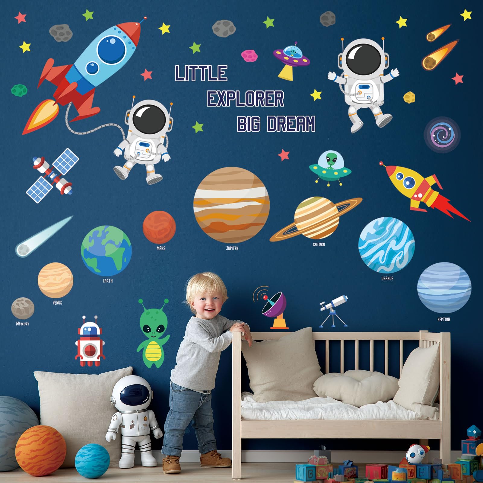 DECOWALL DSL-8058 Outer Space Wall Sticker Decals Decals Peel and Stick Removable for Nursery Bedroom Living Room Art murals Decorations