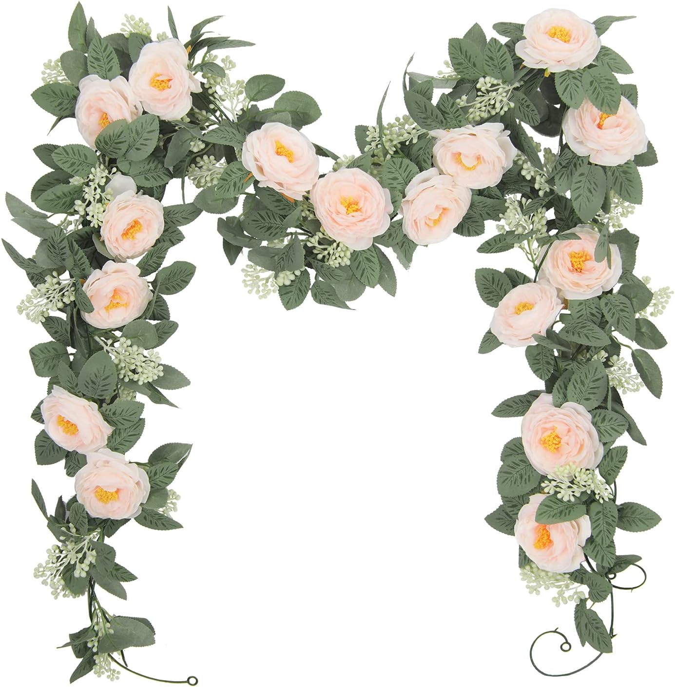 U'Artlines Set of 2 Artificial Rose Tea Garland Simulation Rose Vine Flower Artificial Hanging Flowers for Party Wedding Home Garden (Light Pink)
