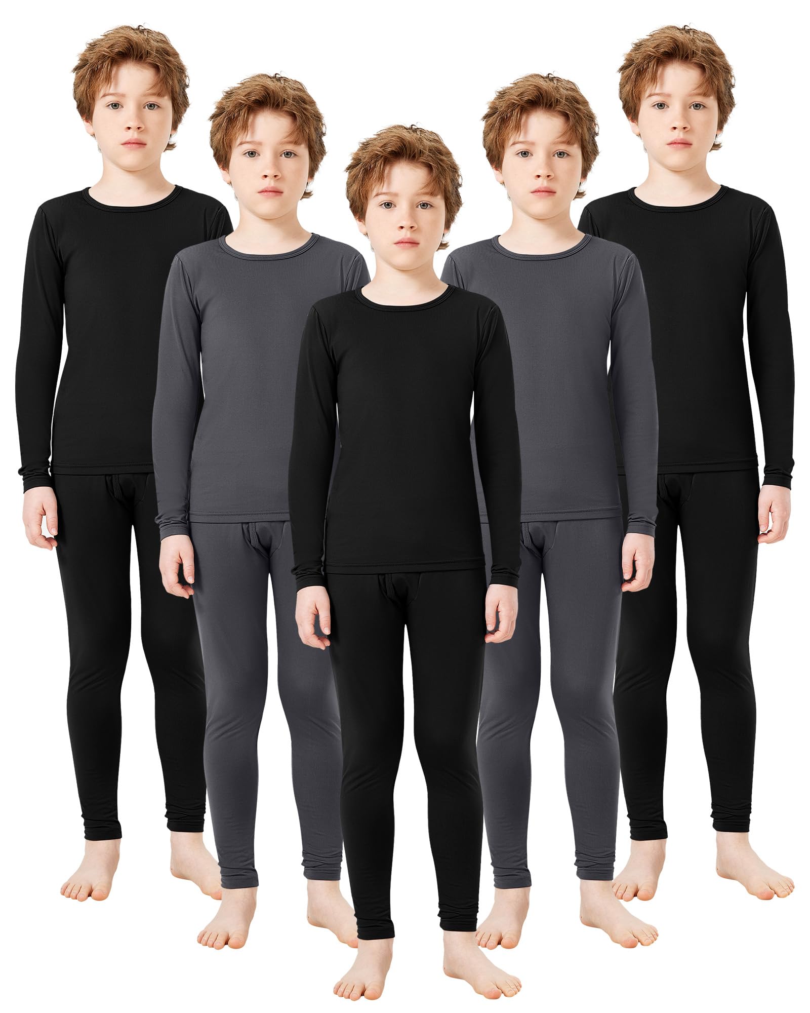 Silkfly 5 Set Boys Thermal Underwear,M,Black,Gray