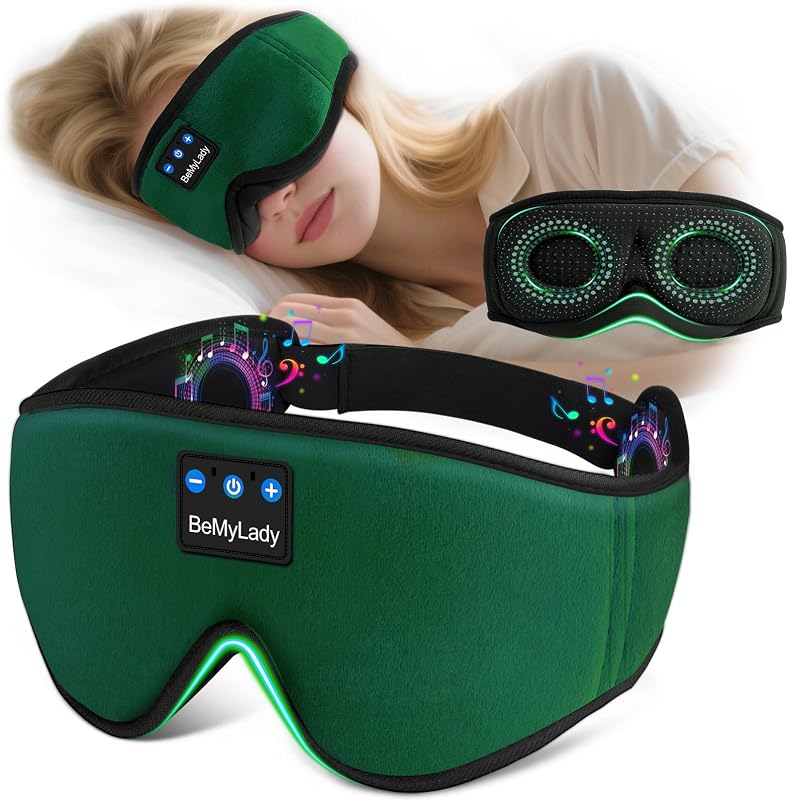 Sleep Mask with Bluetooth Headphone,100% Blackout, Zero Eye Pressure, Green | 3D Contoured Breathable Eye mask, Sleep Headphones for Side Sleepers, 14H Playtime & Bluetooth 5.4